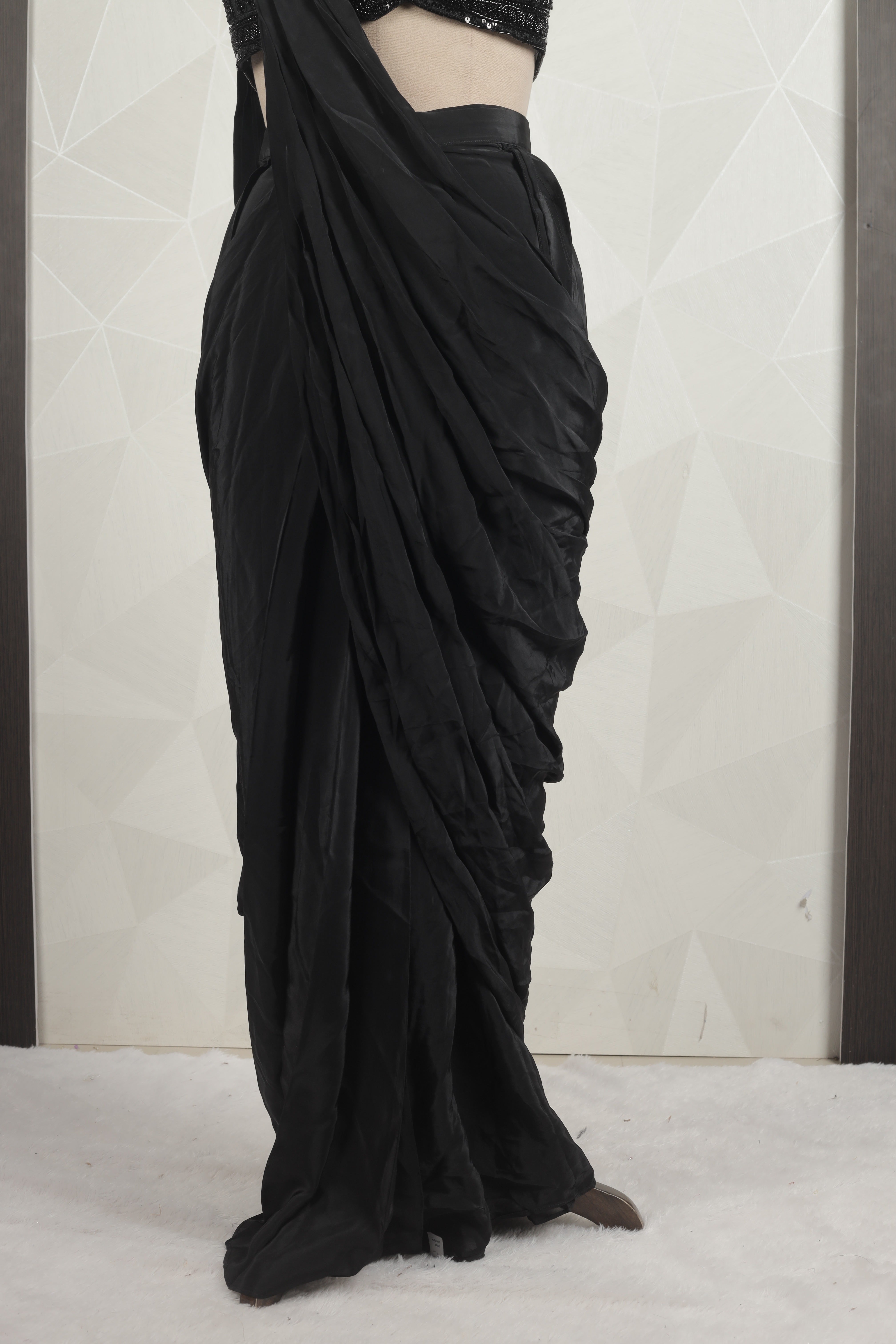Incredible black Draped Saree With Designer Ready Blouse
