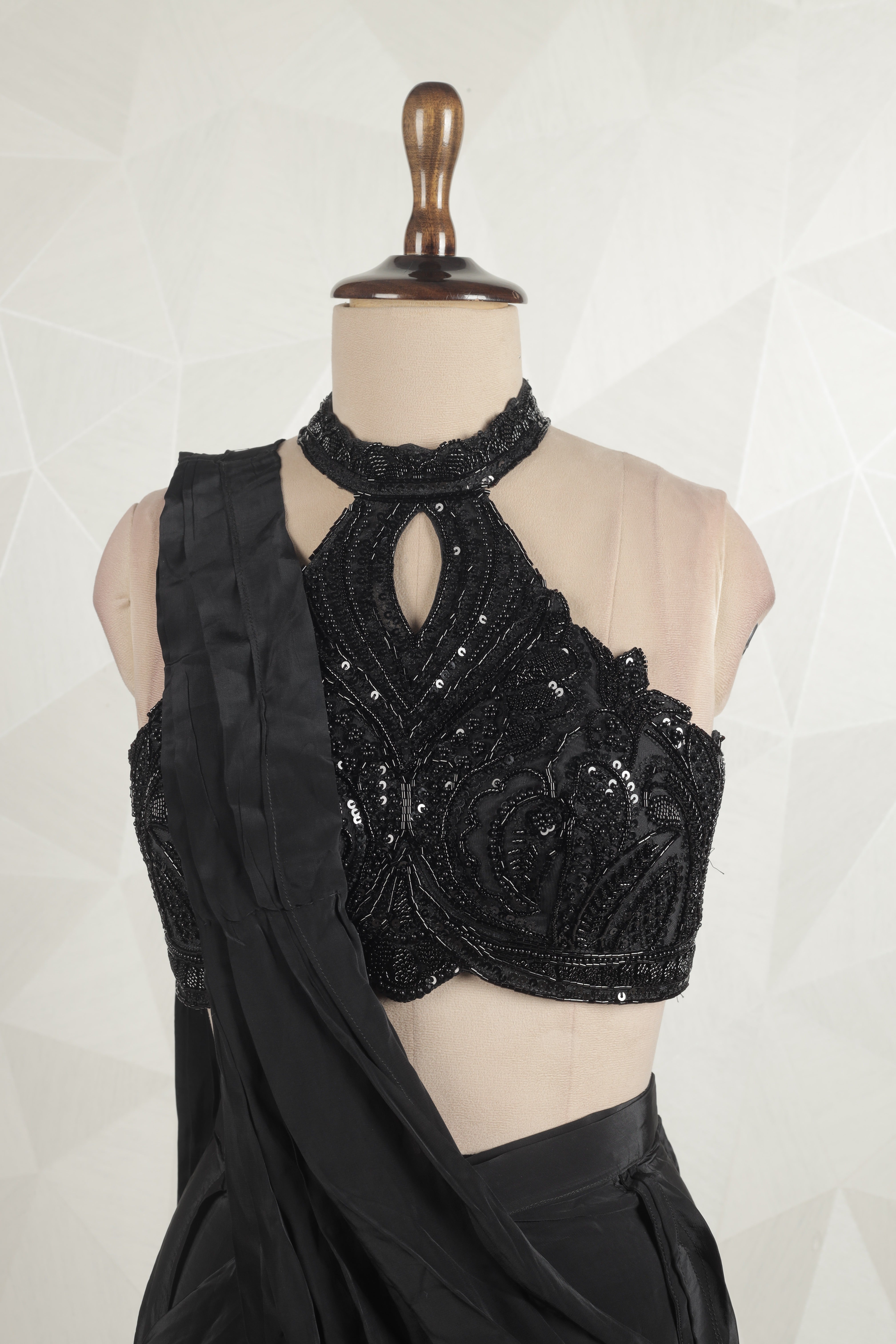 Incredible black Draped Saree With Designer Ready Blouse