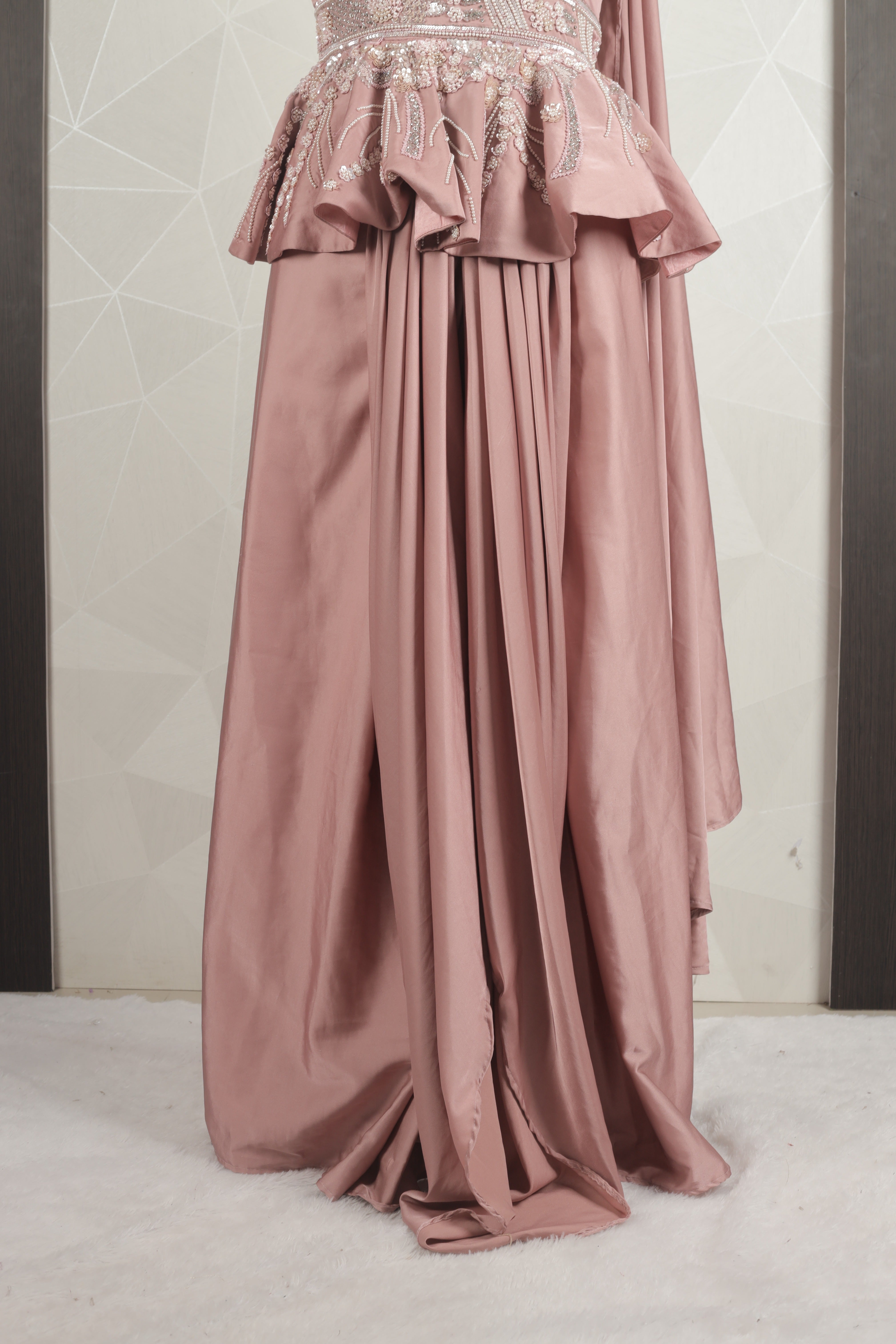 Fancy Mauve Draped Saree With Ready Sequins And Cut Dana Blouse