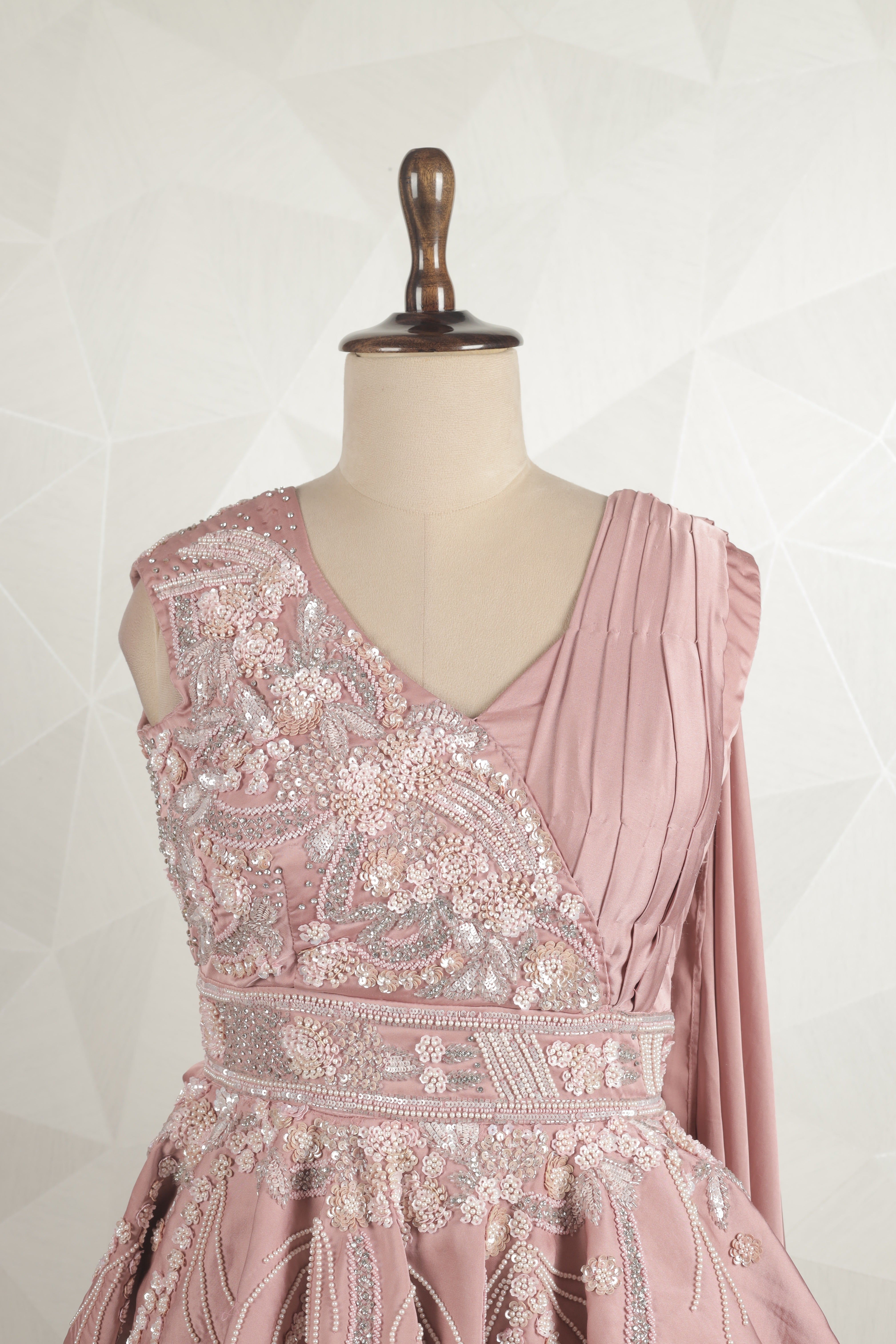 Fancy Mauve Draped Saree With Ready Sequins And Cut Dana Blouse