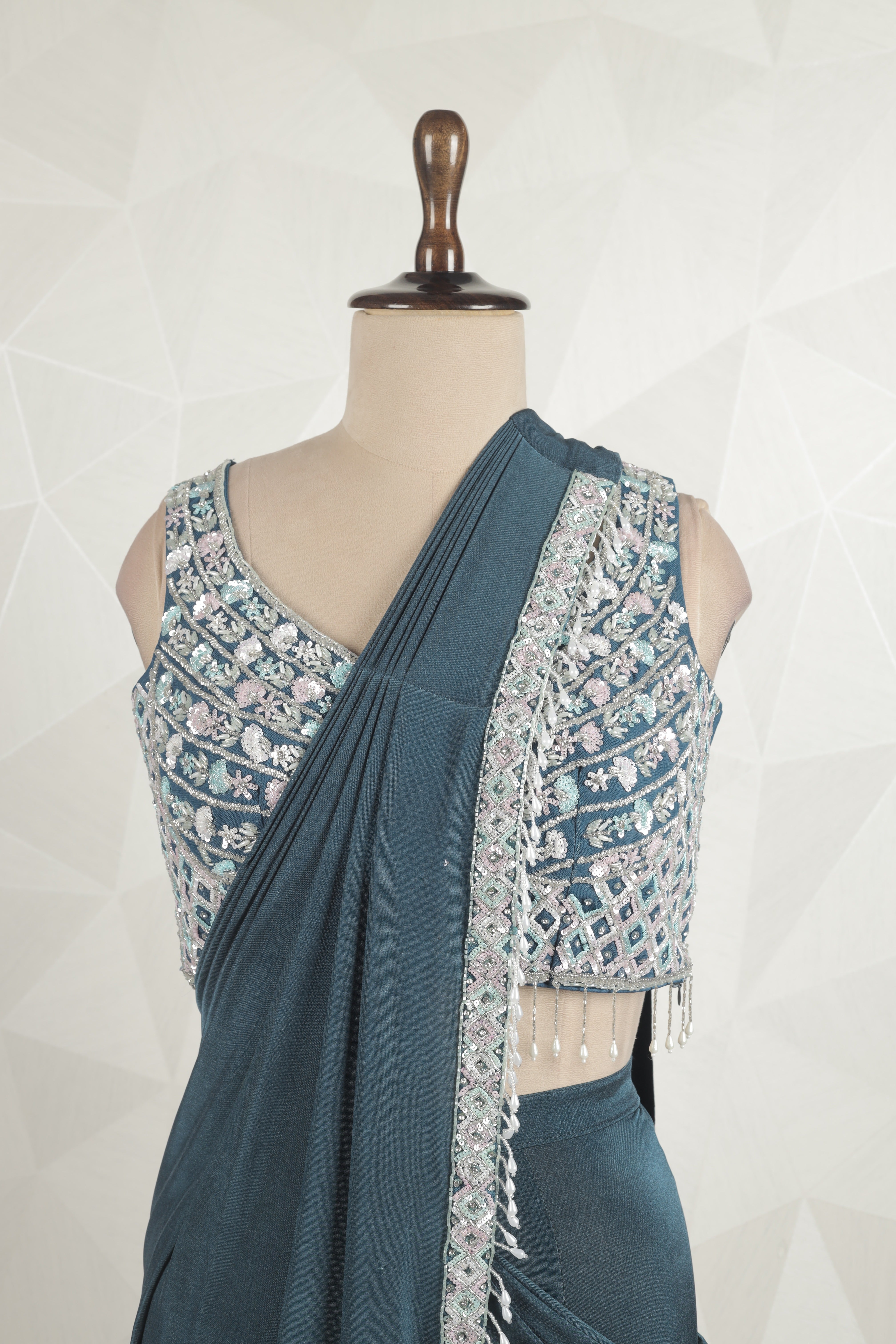 Gorgeous Draped Saree With Ready Sequins And Cut Dana Blouse