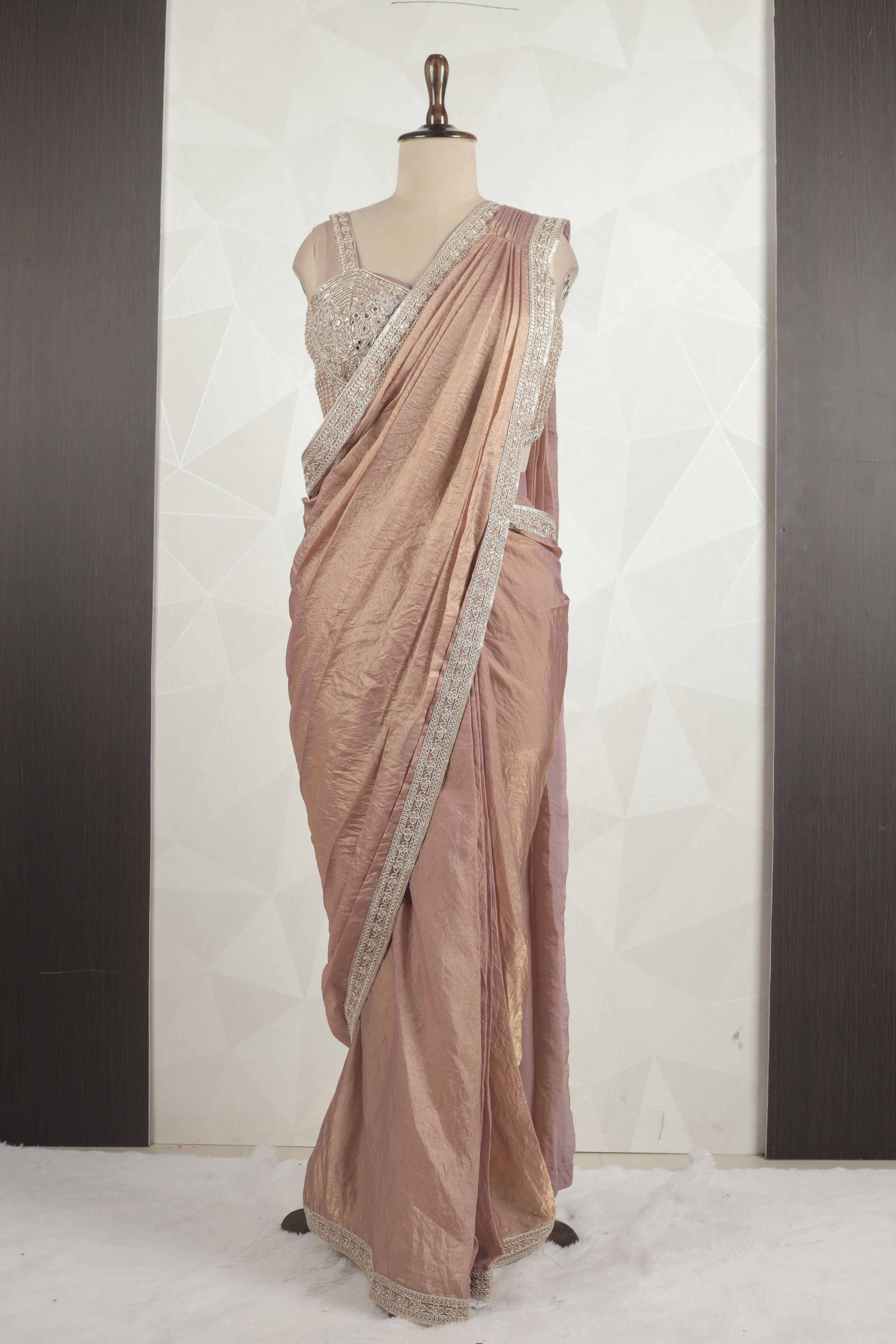 Royal Light Brown Draped Saree With Ready Corset blouse