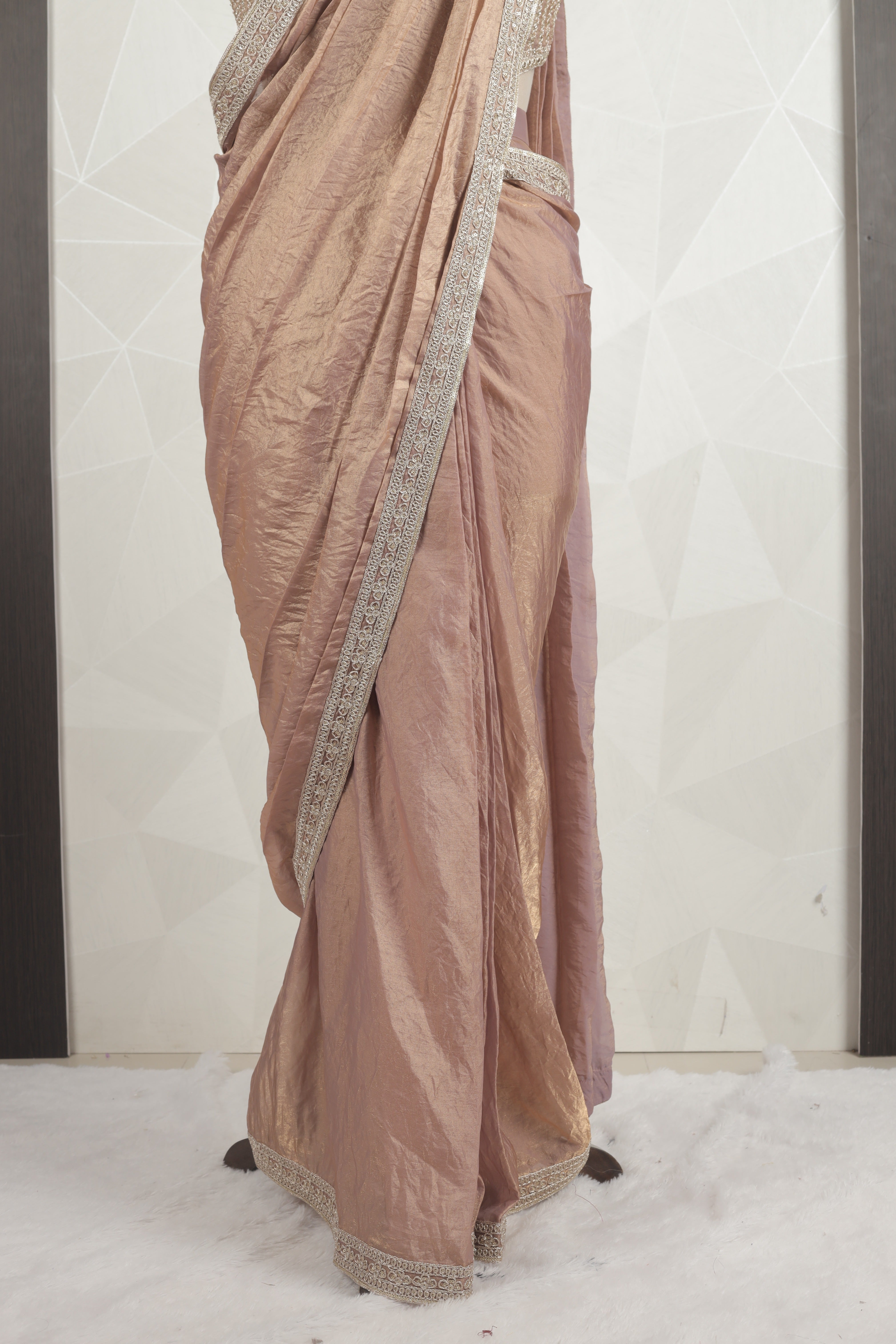 Royal Light Brown Draped Saree With Ready Corset blouse