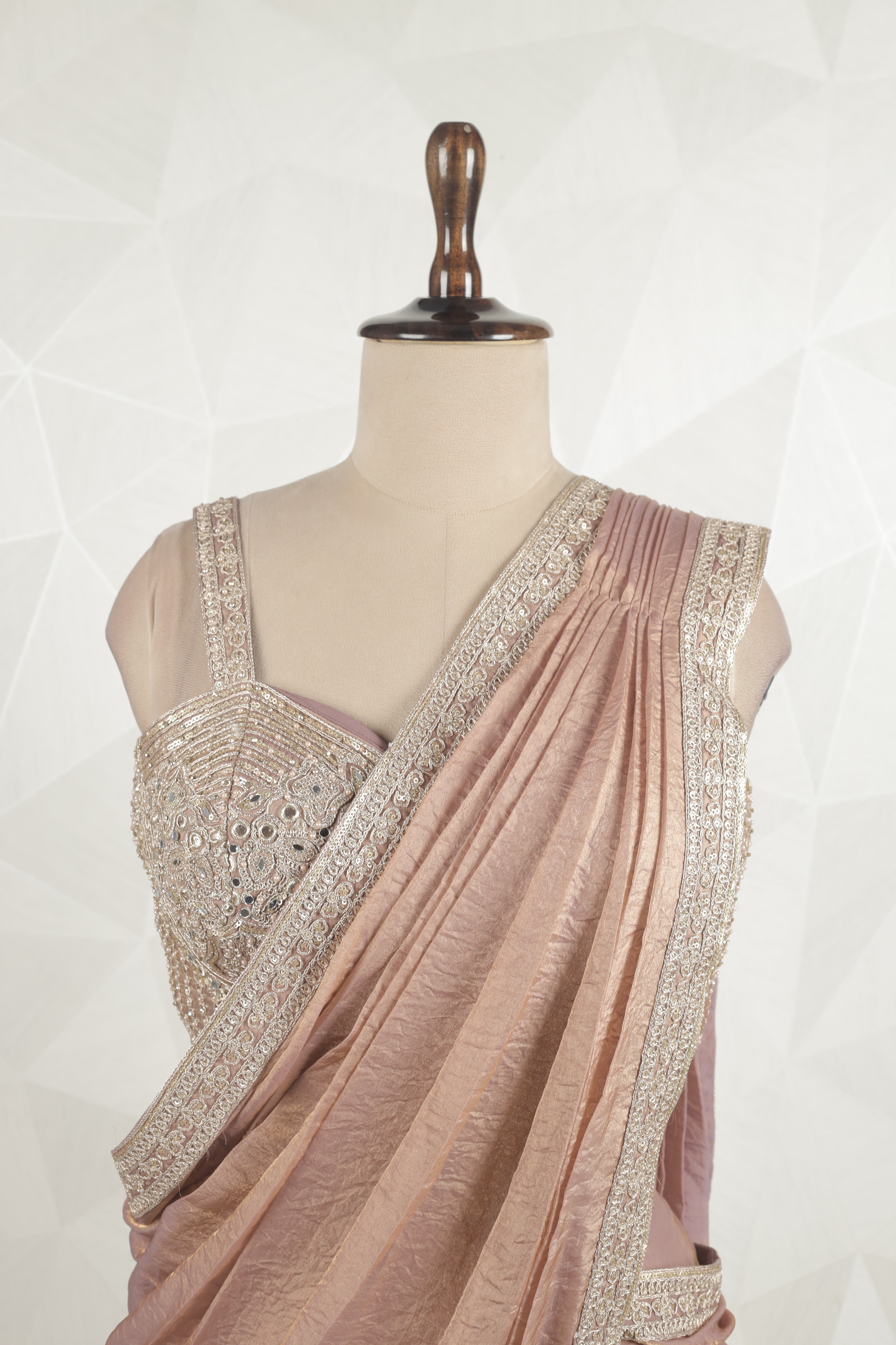 Royal Light Brown Draped Saree With Ready Corset blouse