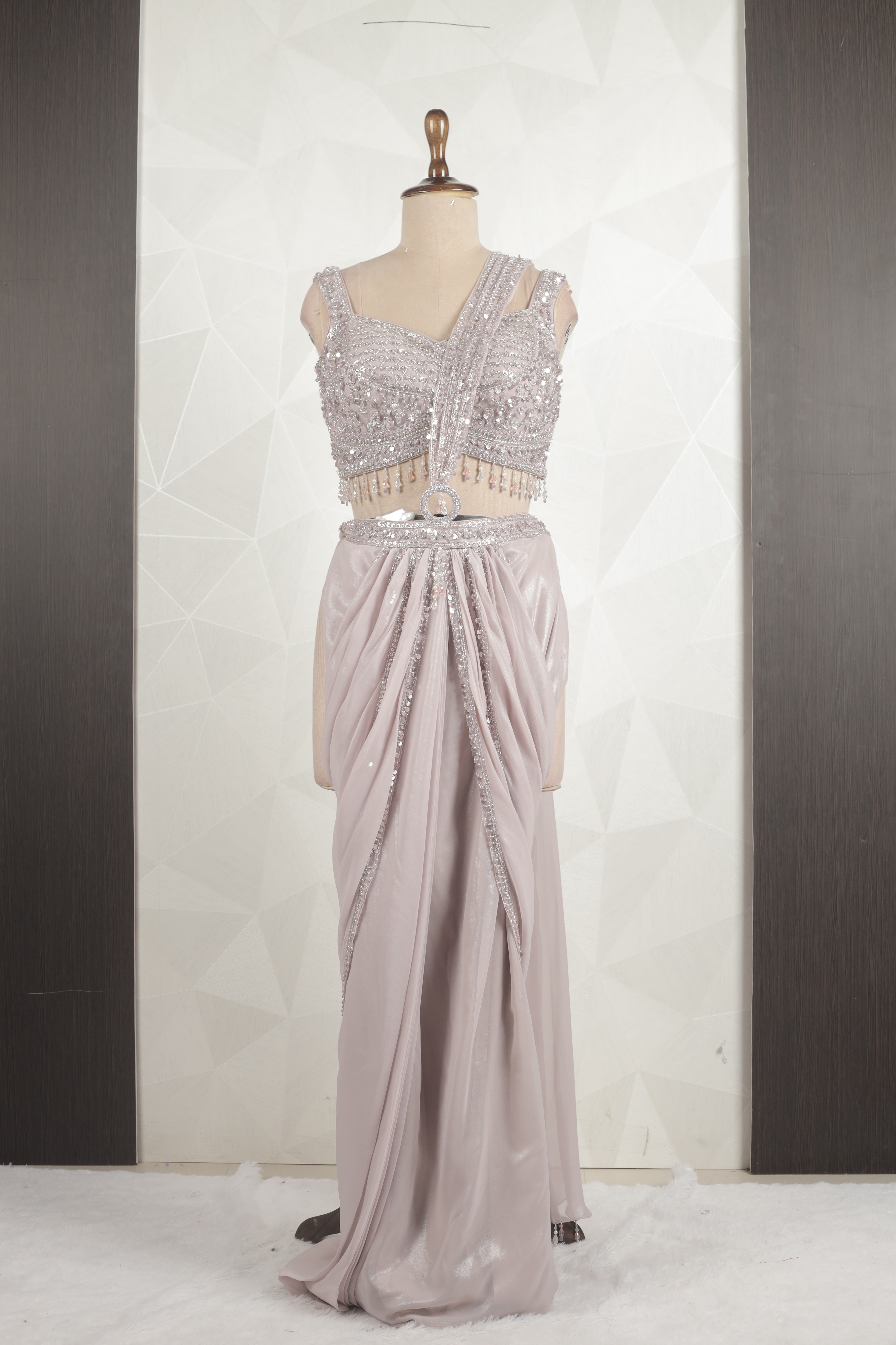 Amazing Designer draped Saree With Ready Sequins And Diamond Work