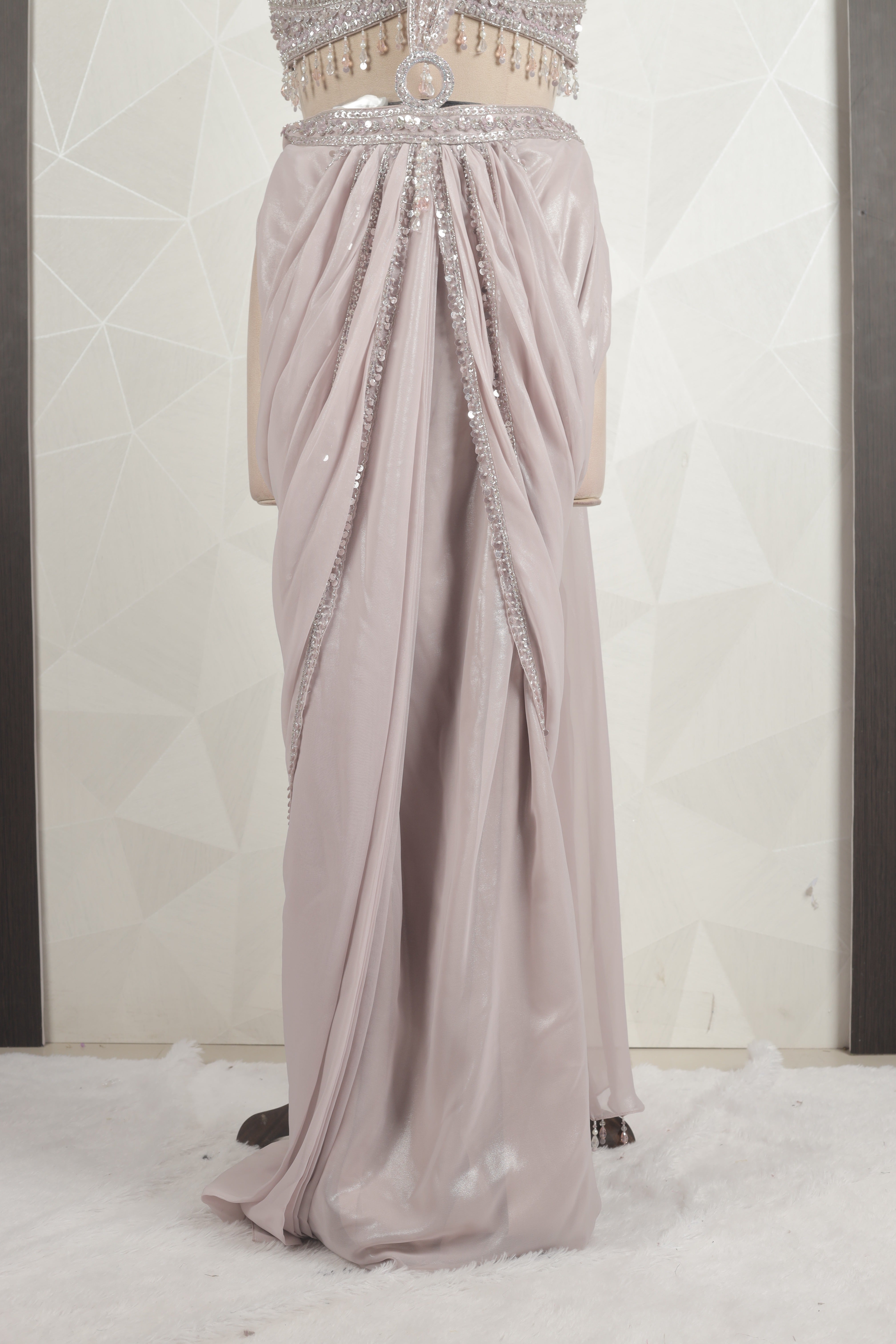 Amazing Designer draped Saree With Ready Sequins And Diamond Work