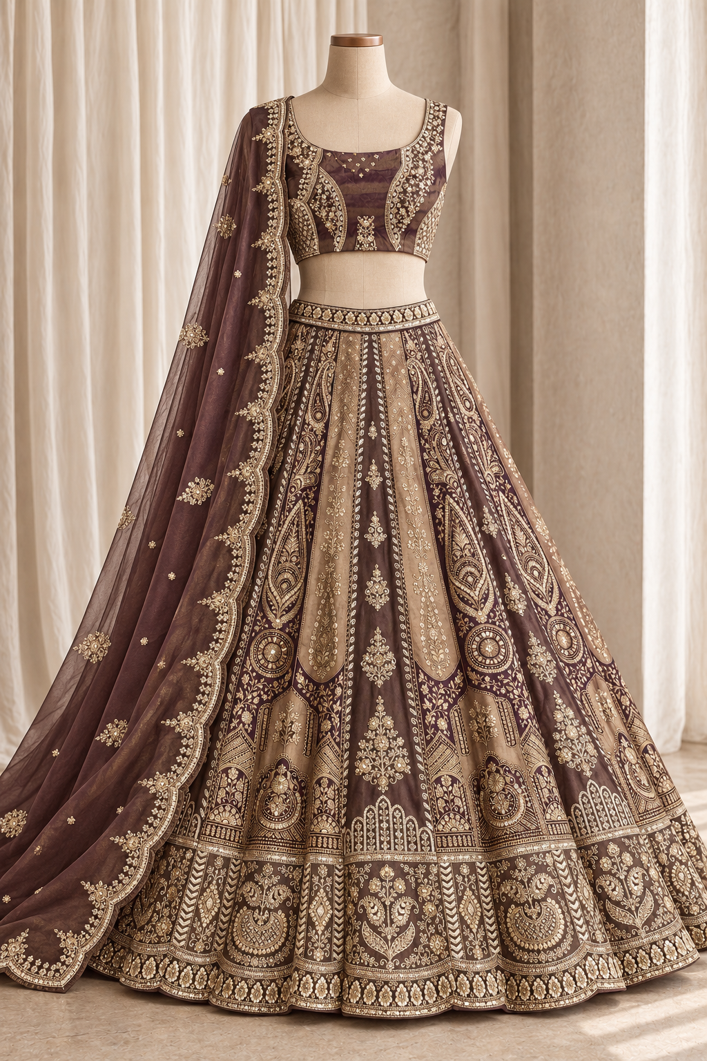 Sequoia Banarasi Silk Fabric and Wine Color With Kasab Work With Lehenga Choli