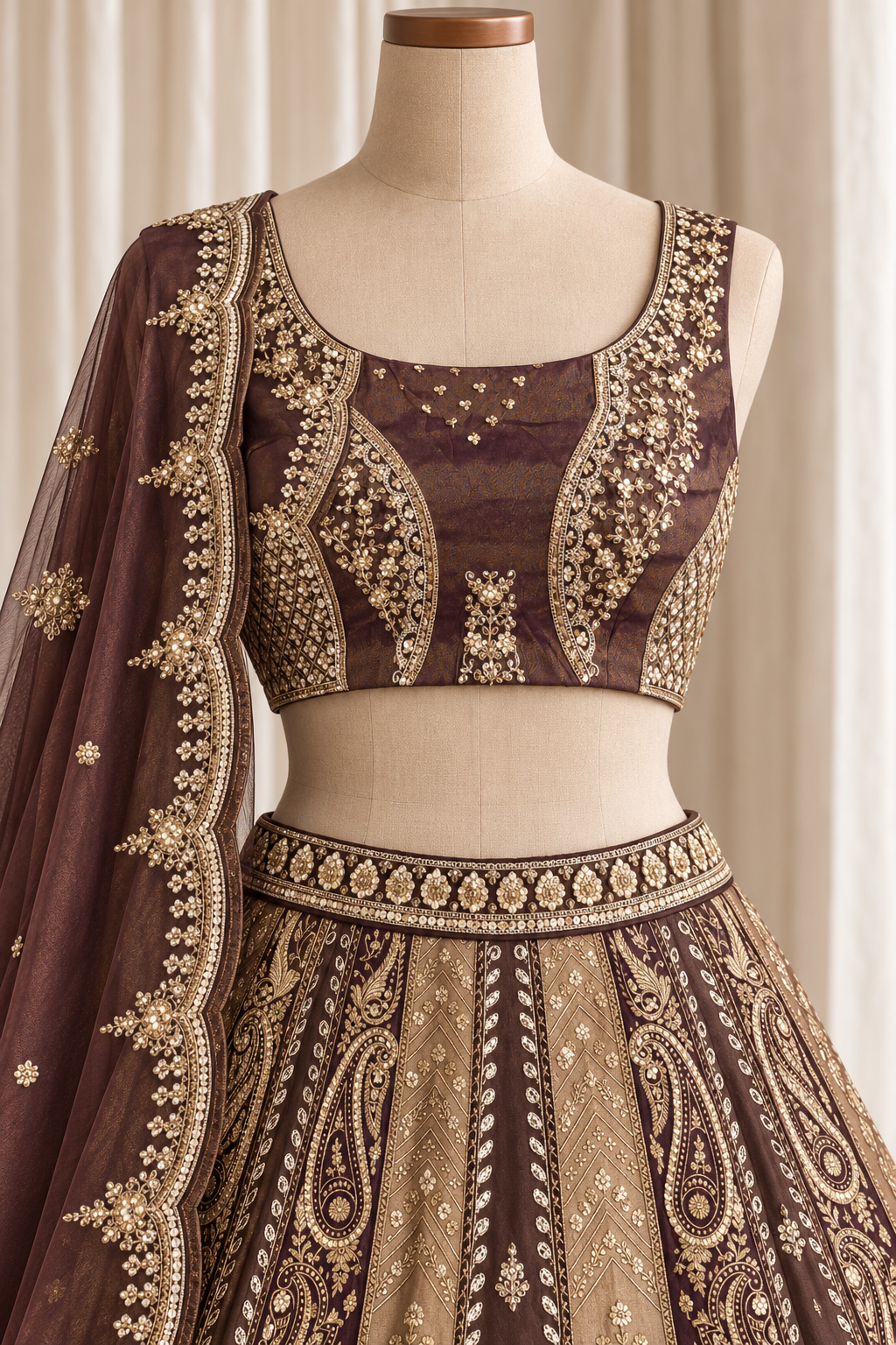 Sequoia Banarasi Silk Fabric and Wine Color With Kasab Work With Lehenga Choli