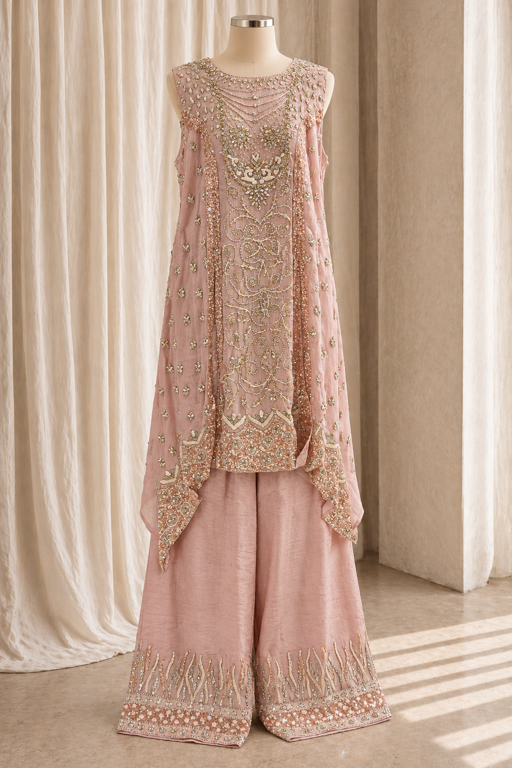 Radiance Chiffon Fabric and Pink Color With Diamond Work With Pant Suits