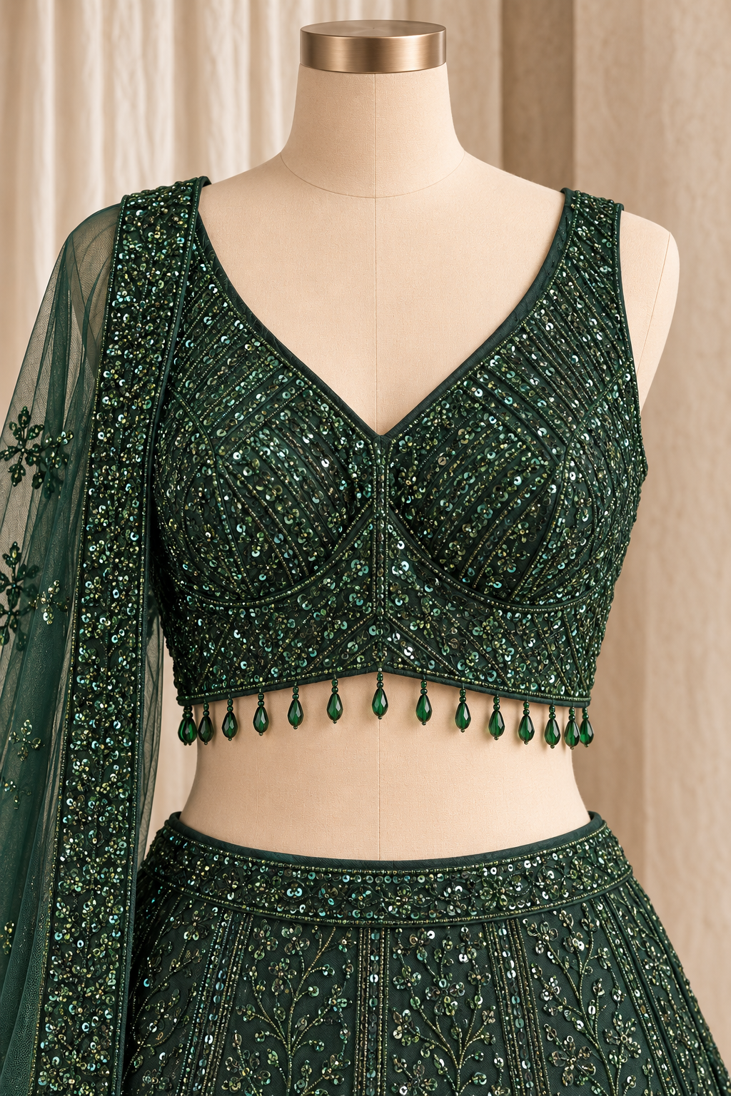 Charming Soft Net Fabric and Bottle Green Color With Sequins Work With Lehenga Choli