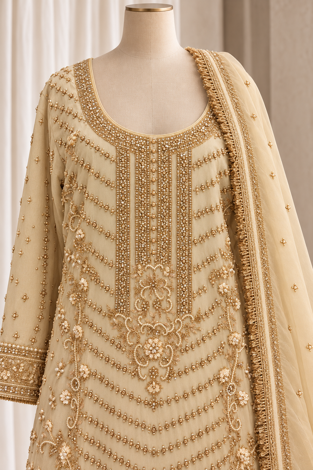 Champagne Embroidered Palazzo Ensemble Suits