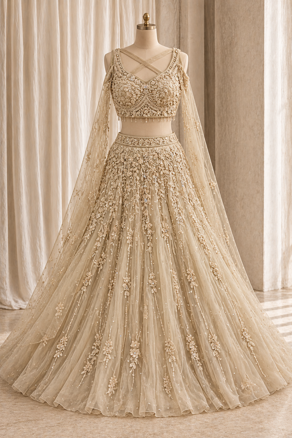Fabulous Soft Net Fabric and Beige Color With Sequins Work With Lehenga Choli