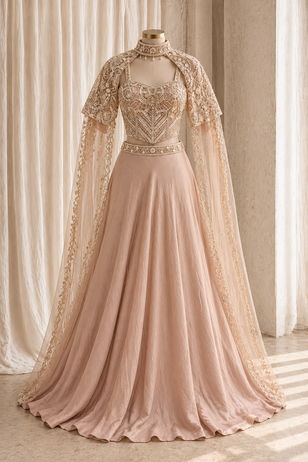 Gorgeousness Lycra Fabric and Dusty Rose Gold Color With Sequins Work With Lehenga Choli