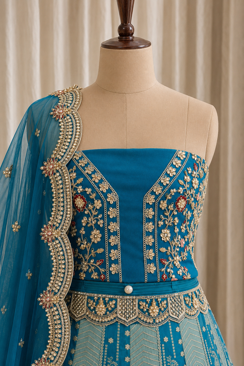 Handsome Kasab Work and Banarasi Brocade Silk Fabric Morpich Color Unstitch Lehenga