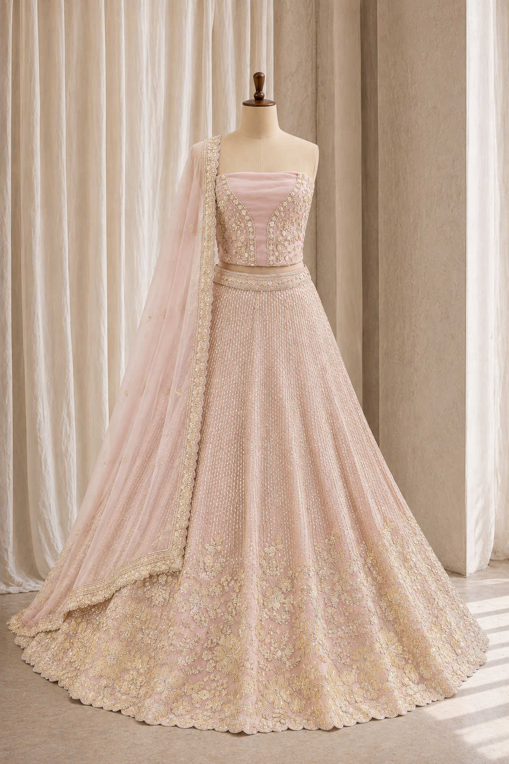 Stunning Cut Dana Work and Georgette Fabric Pink Color Unstitch Lehenga