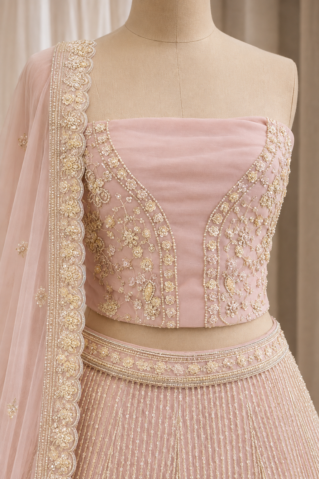 Stunning Cut Dana Work and Georgette Fabric Pink Color Unstitch Lehenga