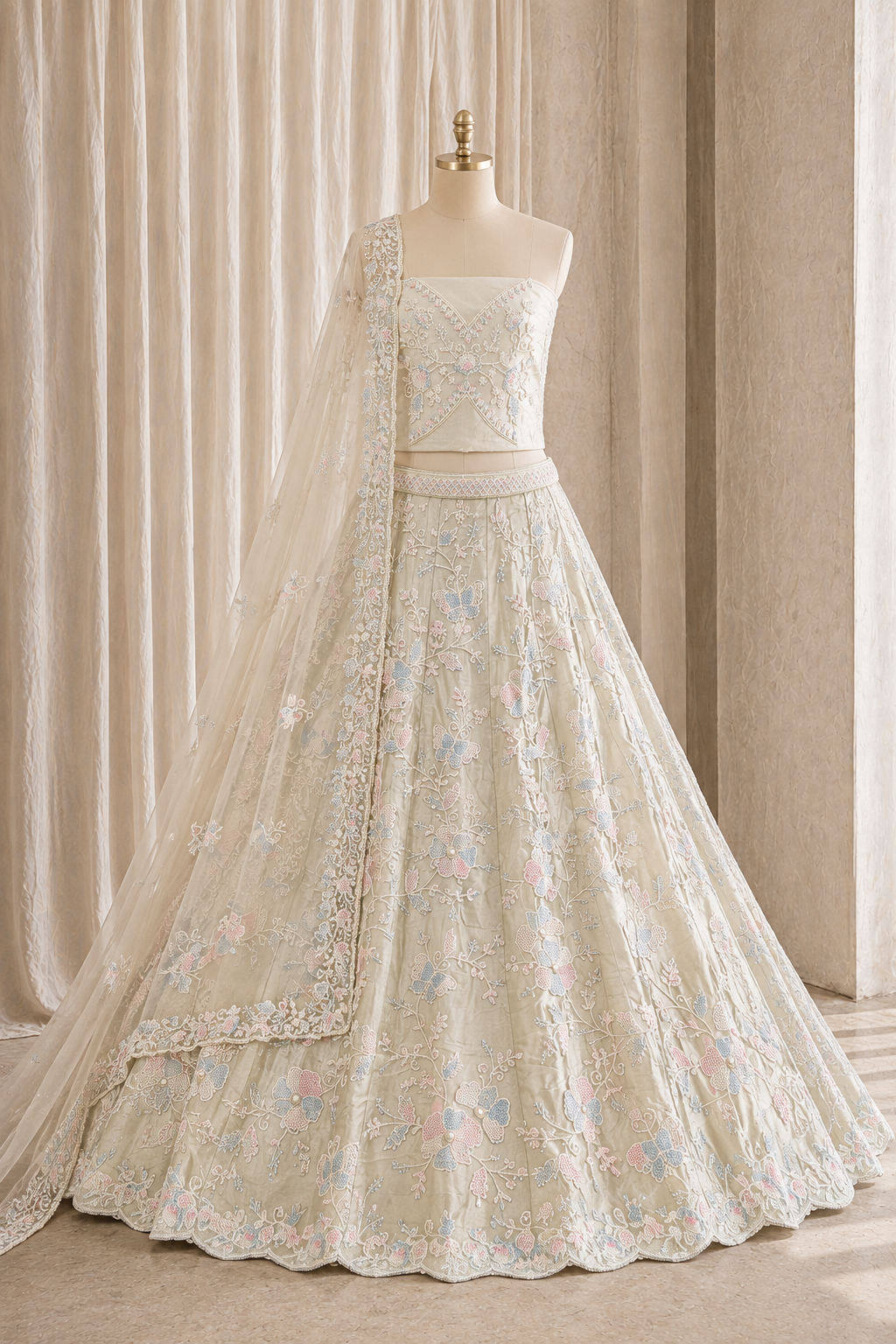 Glorious Cut Dana Work and Georgette Fabric Sea Green Color Unstitch Lehenga