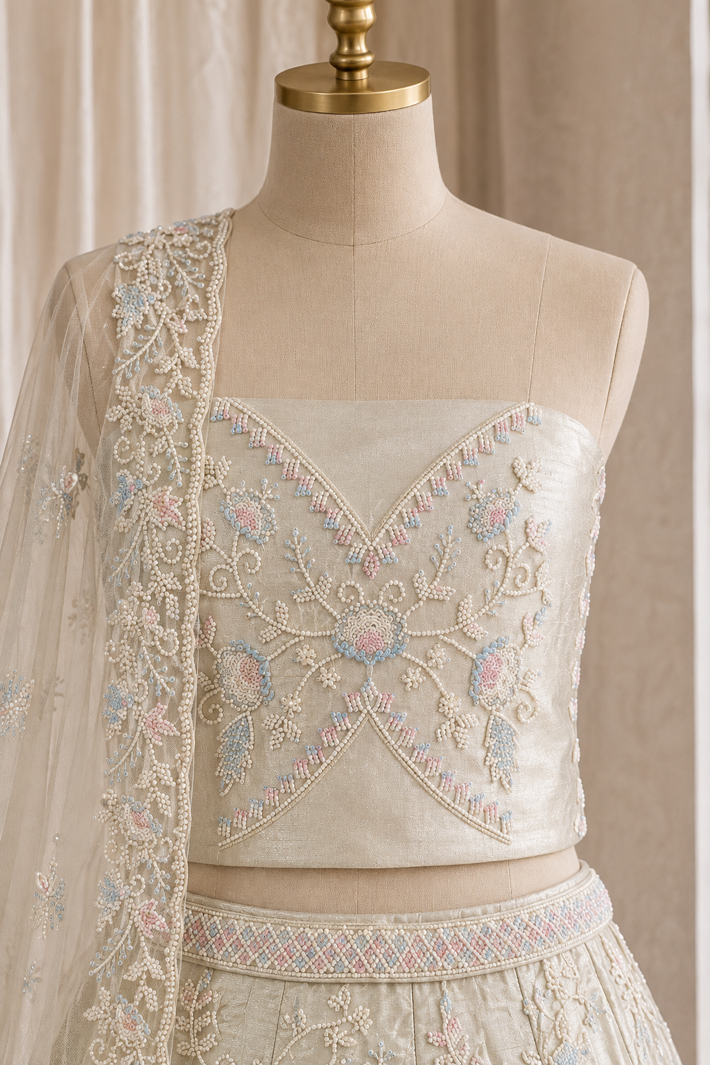 Glorious Cut Dana Work and Georgette Fabric Sea Green Color Unstitch Lehenga