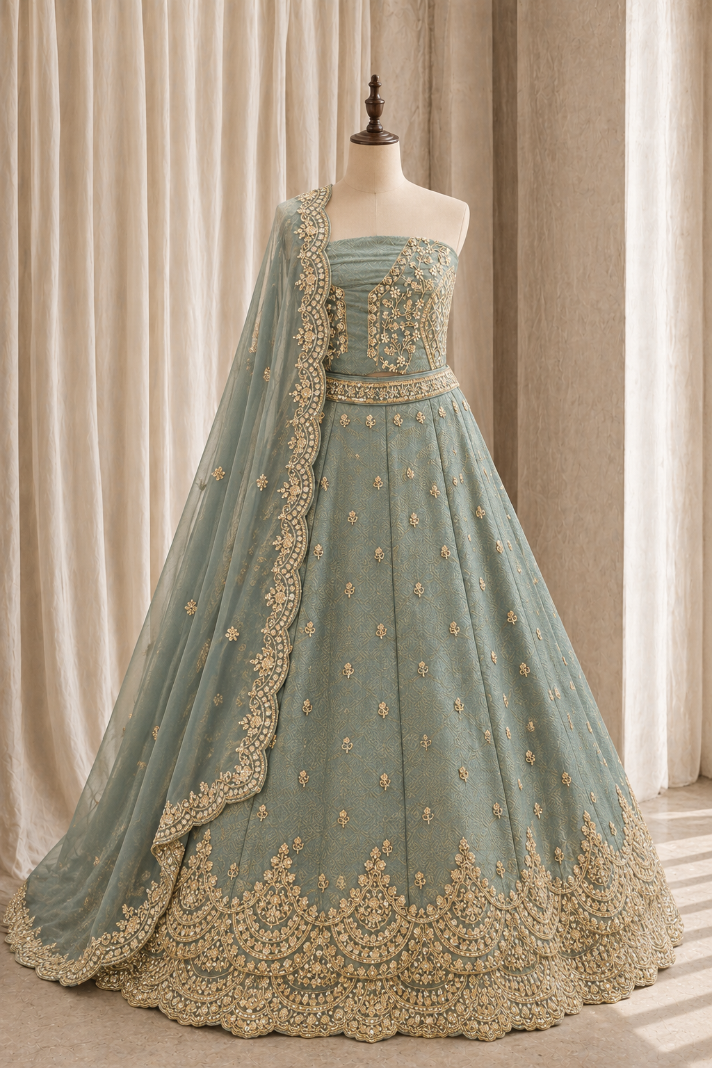 Special Sequins Work and Fancy Fabric Pastel Green Color Unstitch Lehenga
