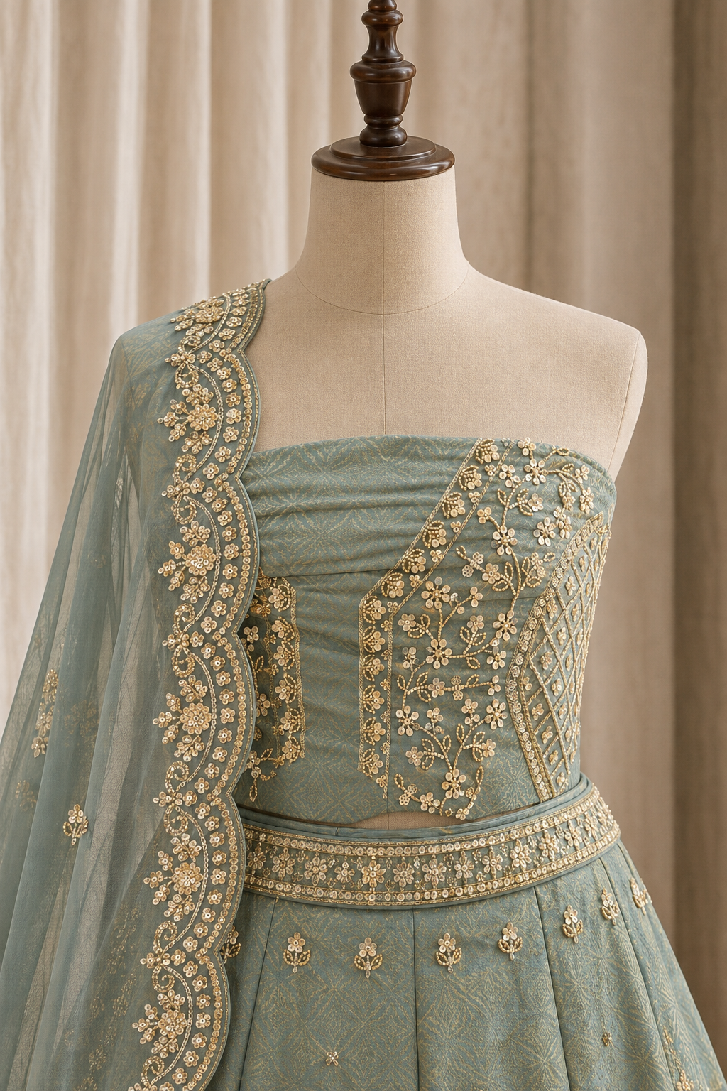 Special Sequins Work and Fancy Fabric Pastel Green Color Unstitch Lehenga