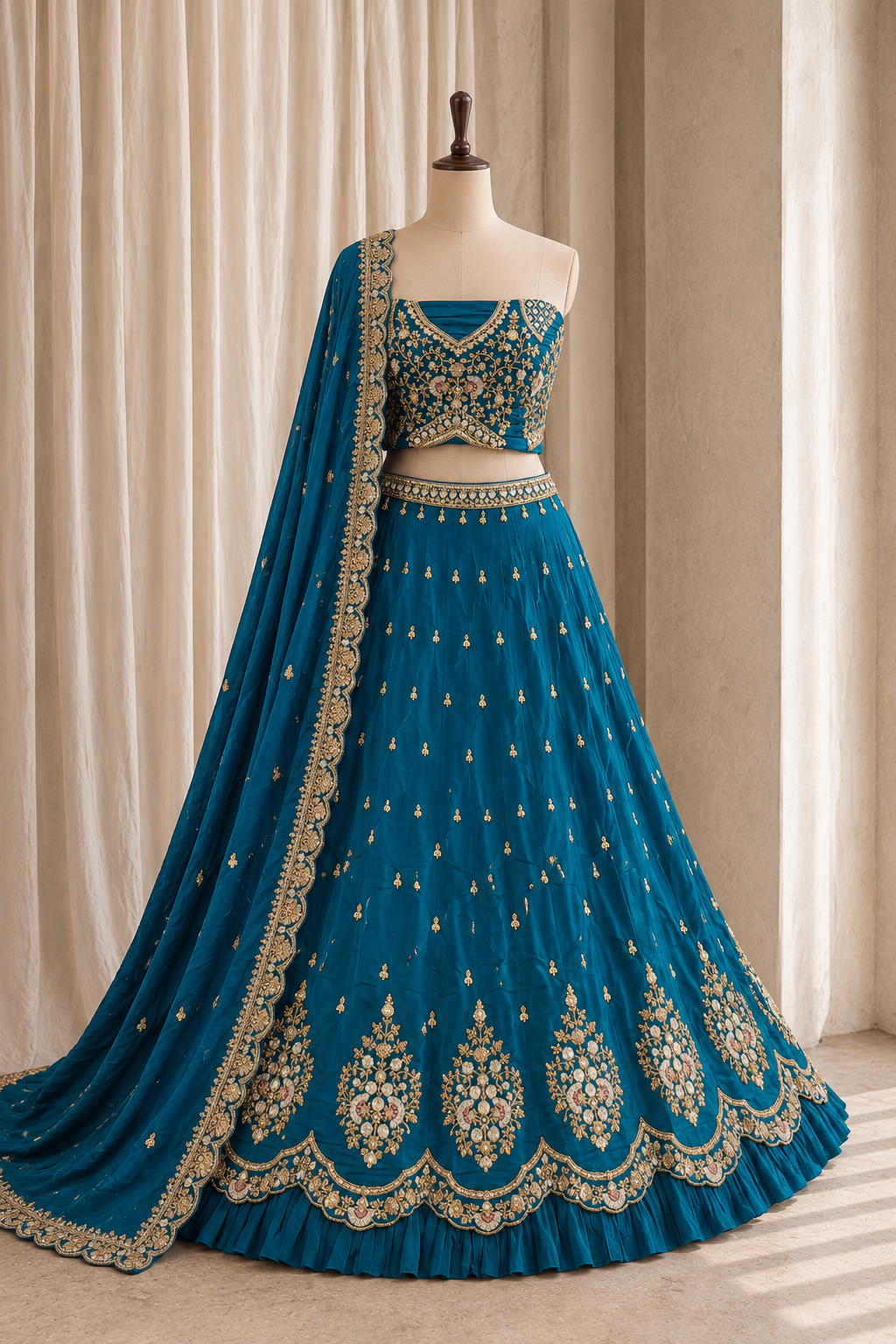 Marvelous Thread Work and Crepe Silk Fabric Morpich Color Unstitch Lehenga