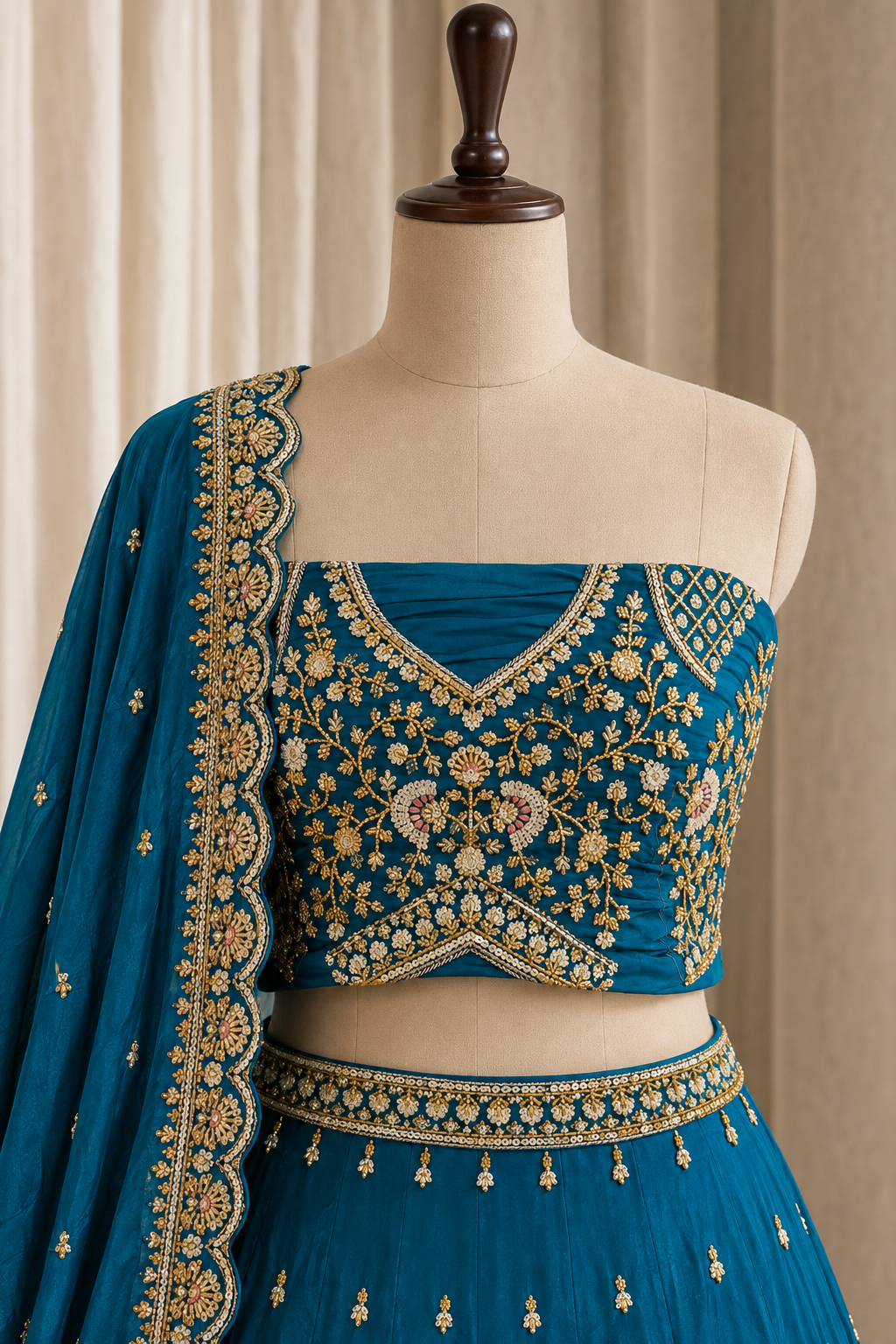 Marvelous Thread Work and Crepe Silk Fabric Morpich Color Unstitch Lehenga