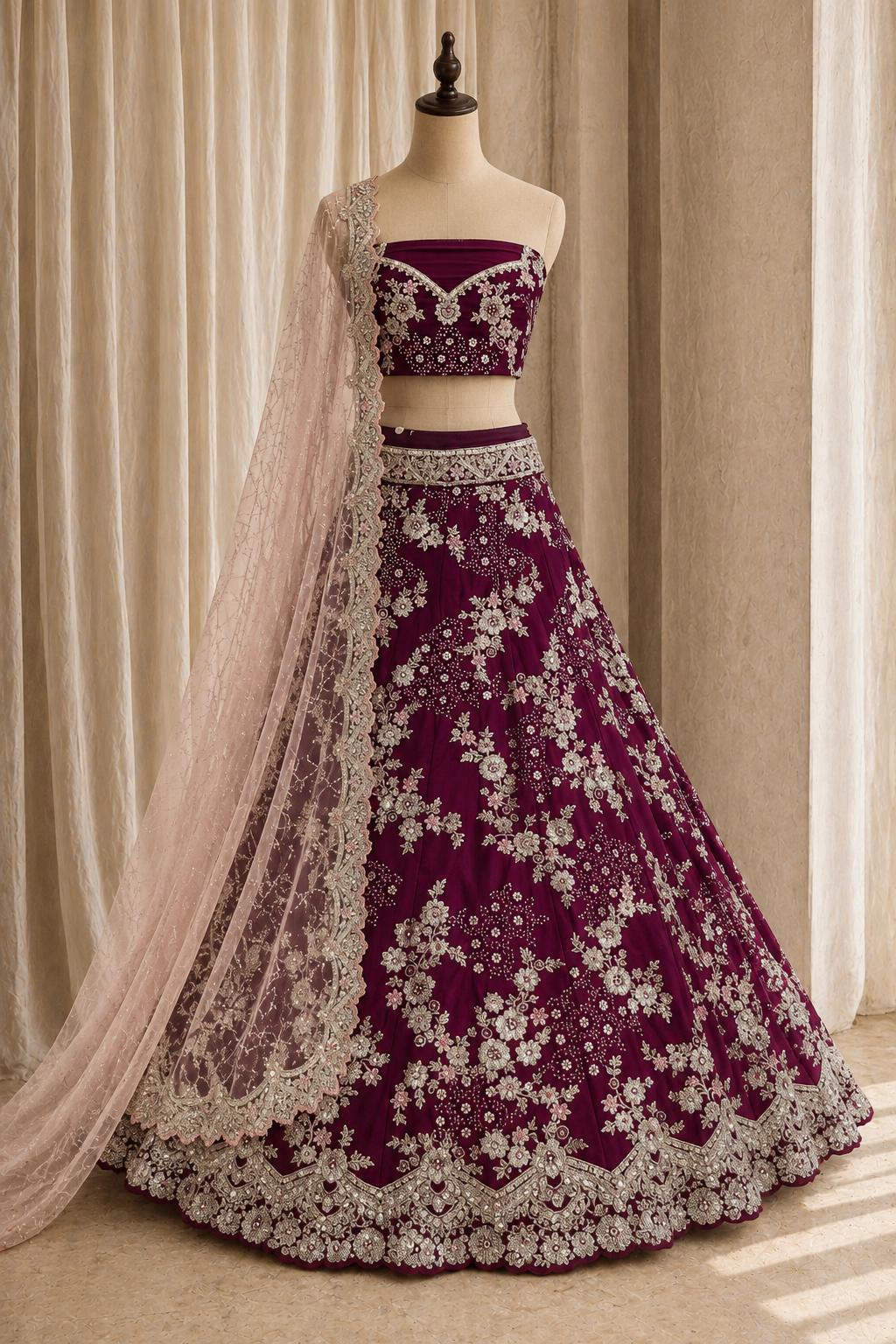 Royal Sequins Work and Georgette Fabric Magenta Color Unstitch Lehenga