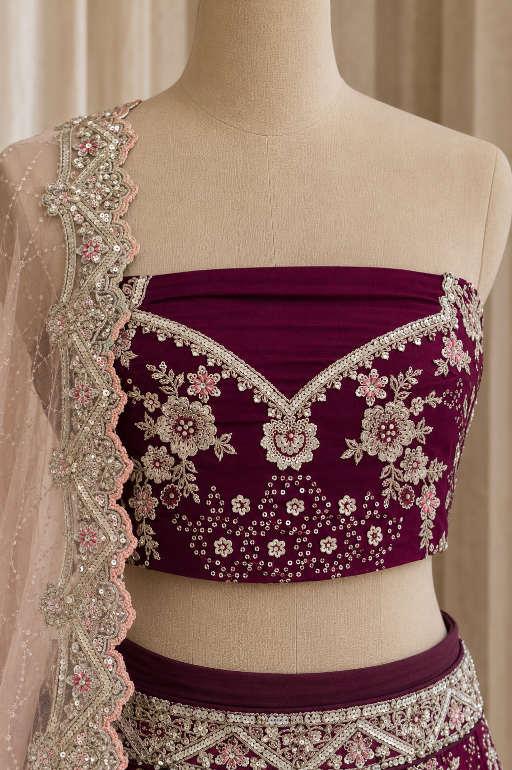 Royal Sequins Work and Georgette Fabric Magenta Color Unstitch Lehenga