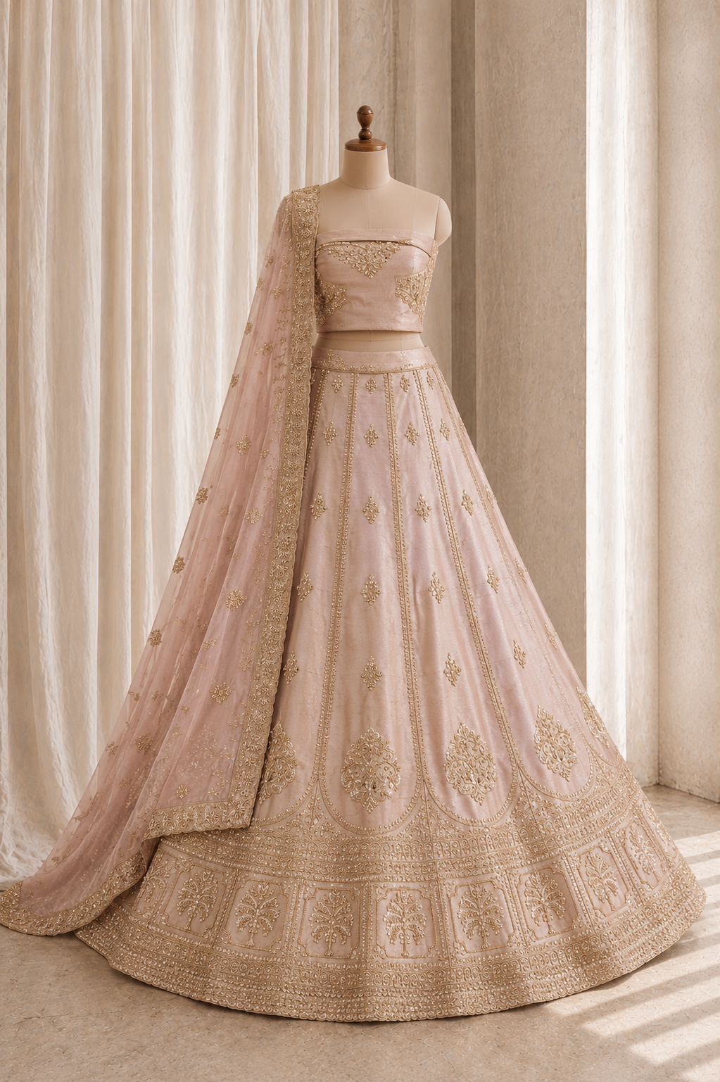 Dazzling Cut Dana Work and Art Silk Fabric Mauve Color Unstitch Lehenga