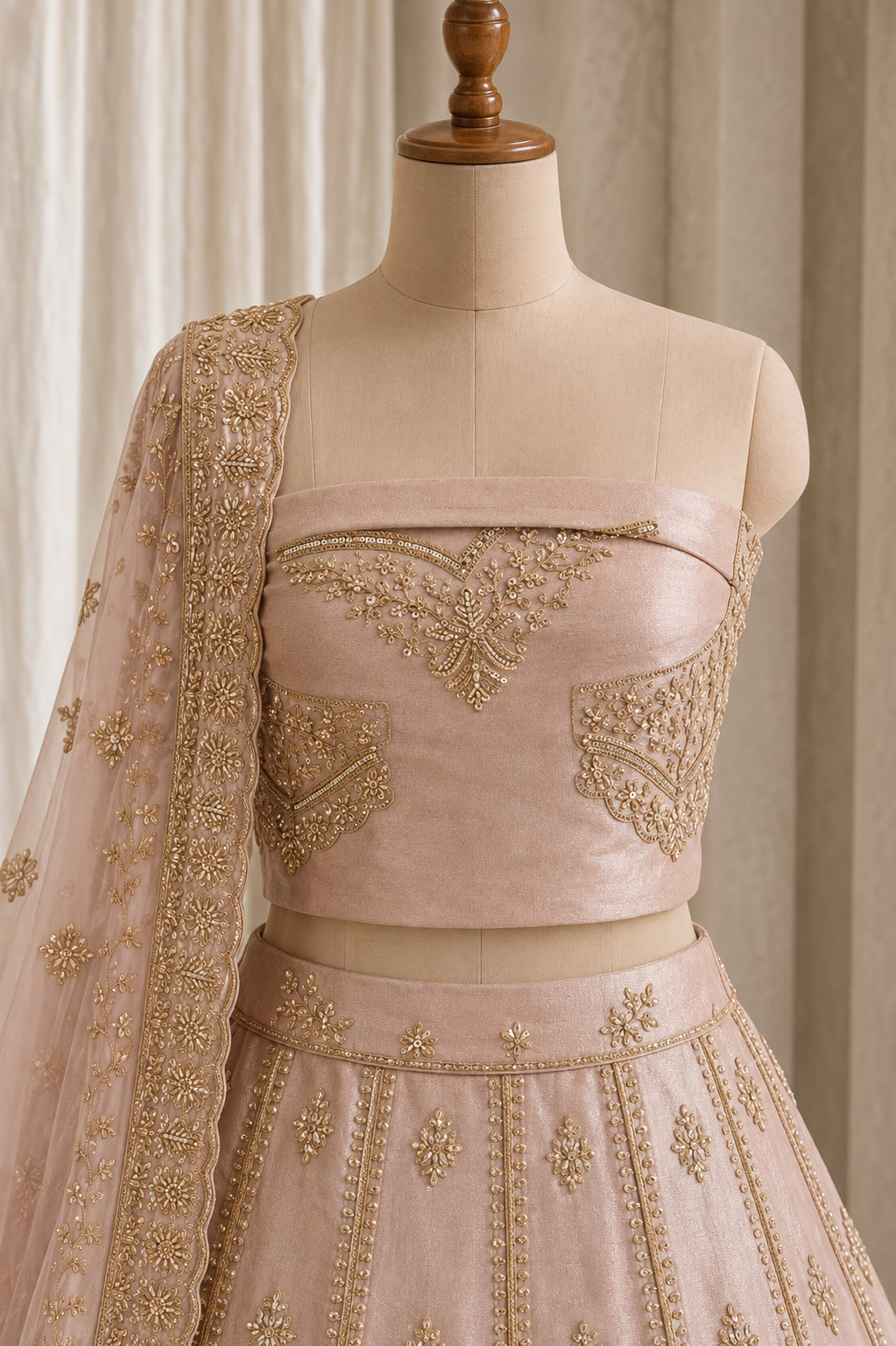 Dazzling Cut Dana Work and Art Silk Fabric Mauve Color Unstitch Lehenga