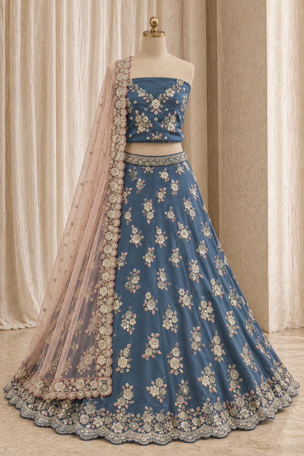 Stunning Sequins Work and Georgette Fabric Grey Color Unstitch Lehenga