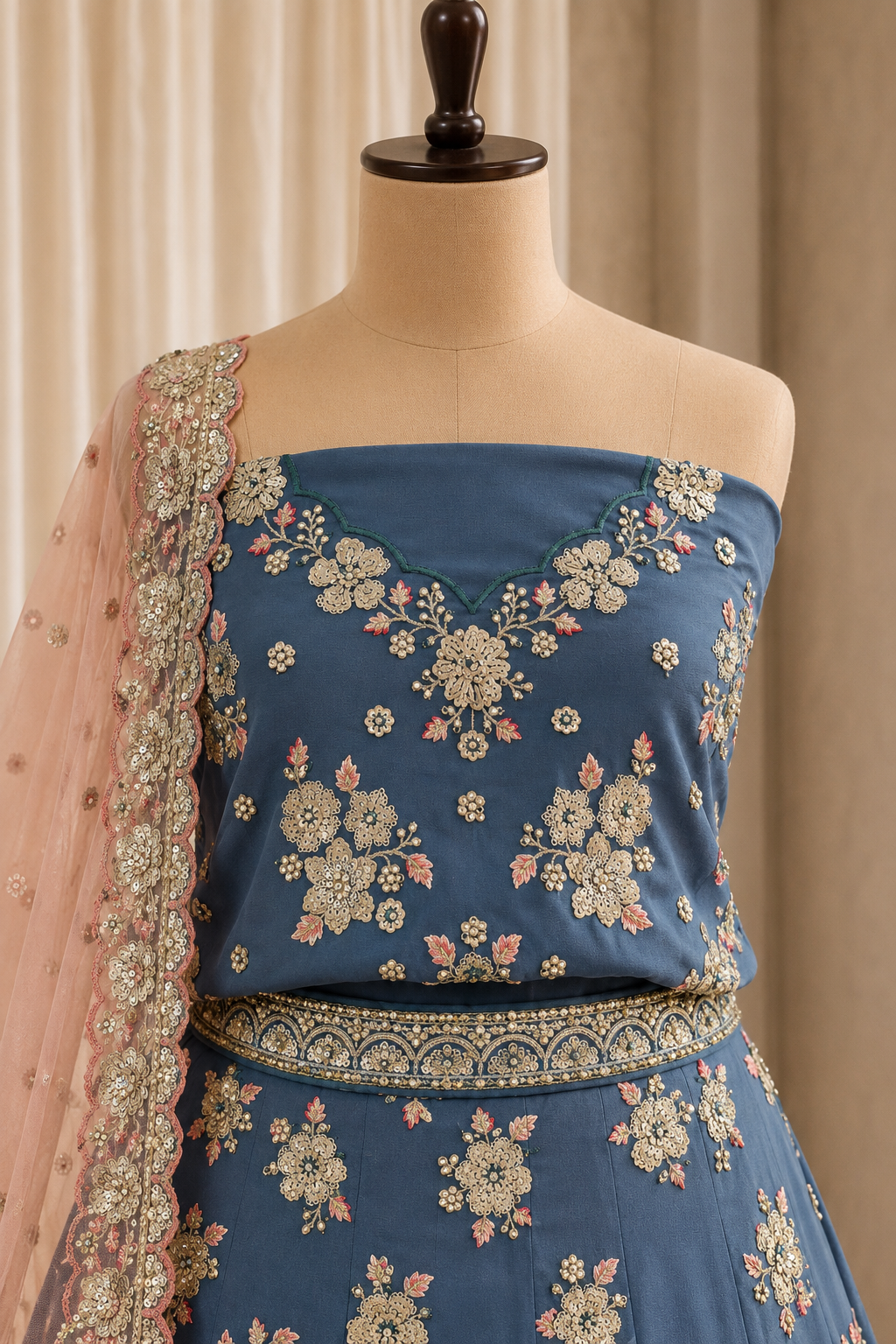 Stunning Sequins Work and Georgette Fabric Grey Color Unstitch Lehenga