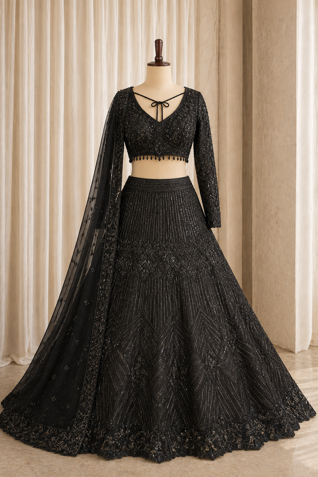 Great Sequins Work and Soft Net Fabric Black Color Lehenga Choli
