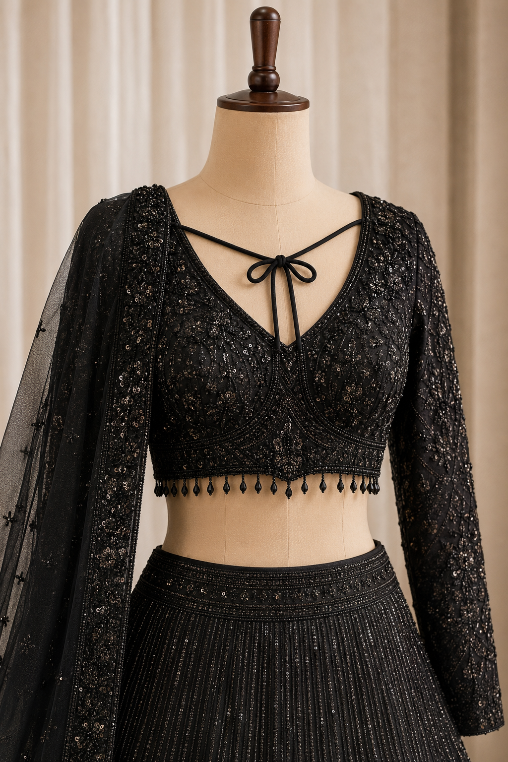 Great Sequins Work and Soft Net Fabric Black Color Lehenga Choli