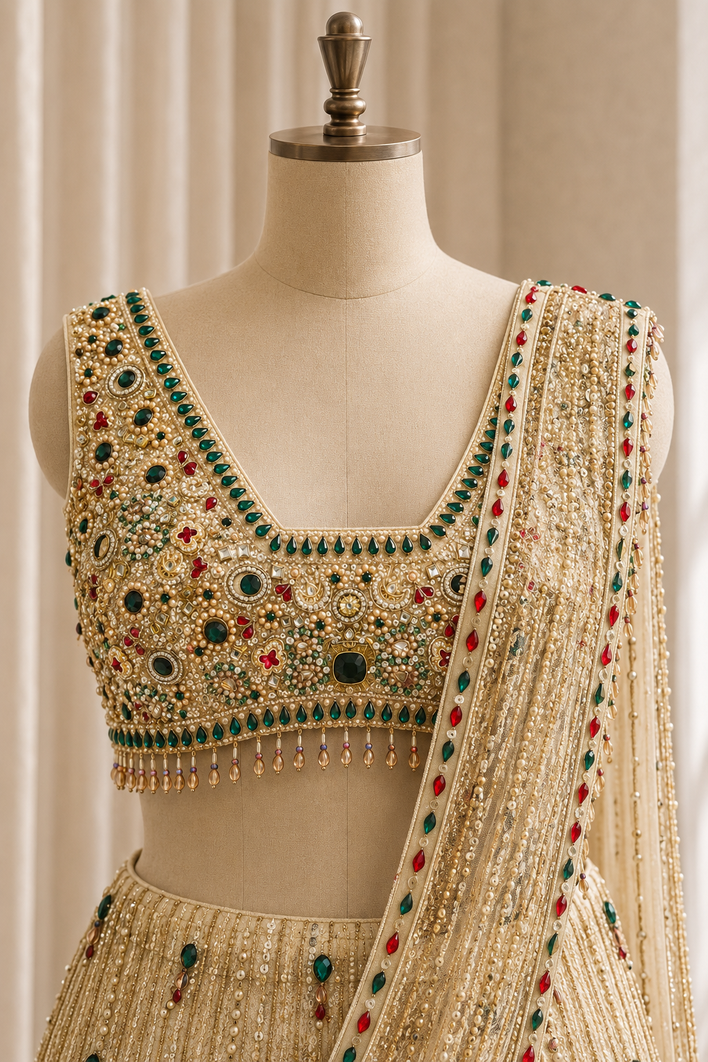 First-class Stone Work and Soft Net Fabric Gold Color Lehenga Choli