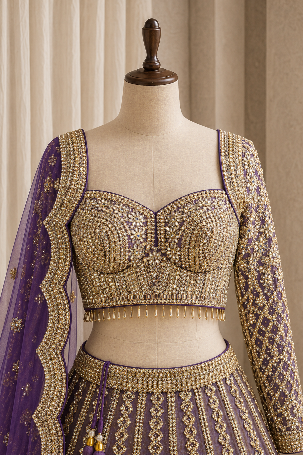 Classy Mirror Work and Tissue Silk Fabric Purple Color Lehenga Choli