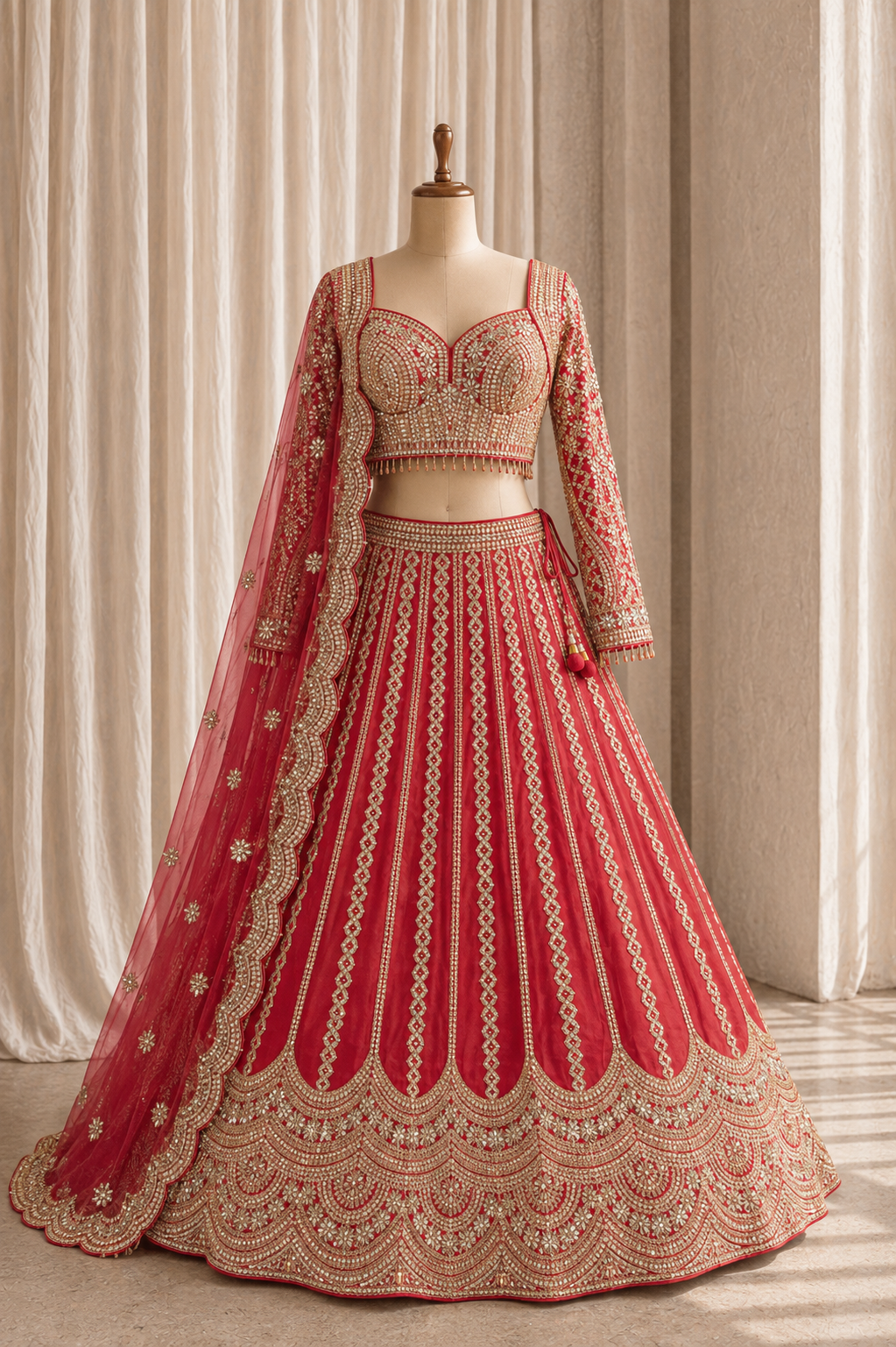 Elegance Mirror Work and Tissue Silk Fabric Rust Color Lehenga Choli