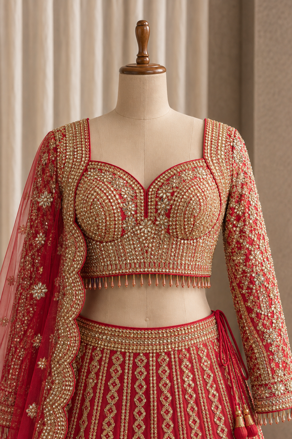 Elegance Mirror Work and Tissue Silk Fabric Rust Color Lehenga Choli