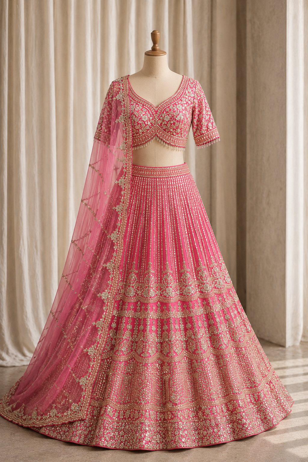 Amazing Mirror Work and Raw Silk Fabric Pink Color Lehenga Choli