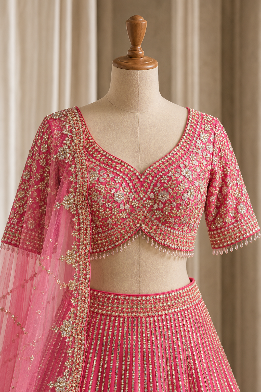 Amazing Mirror Work and Raw Silk Fabric Pink Color Lehenga Choli