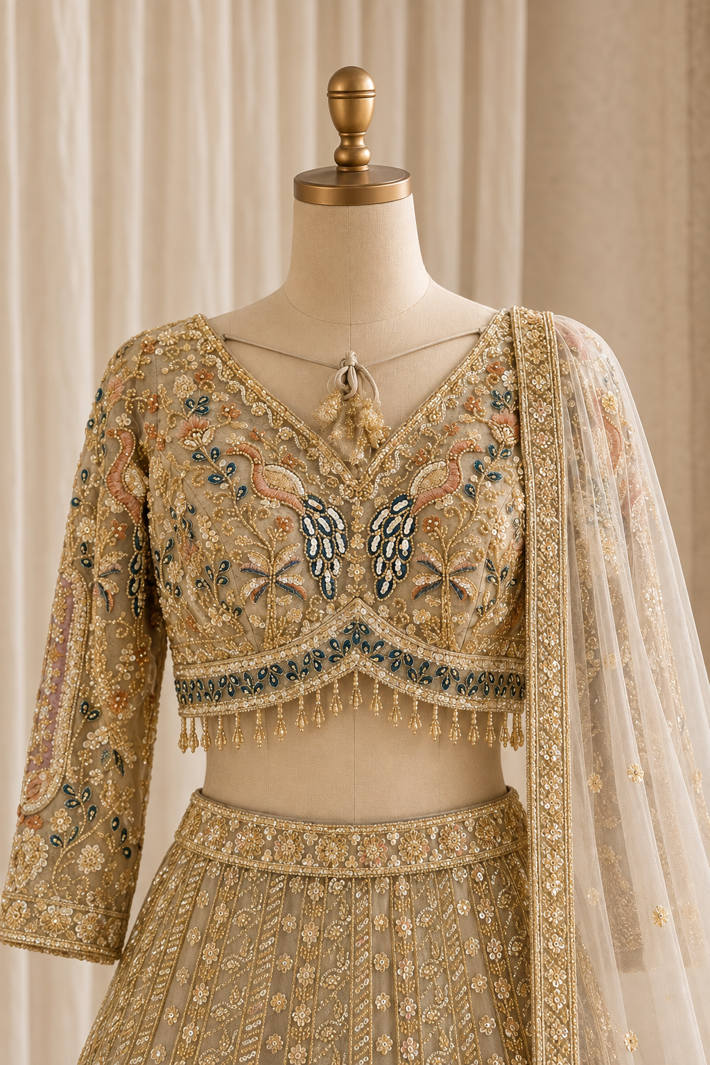 Exquisite Cut Dana Work and Soft Net Fabric Gold Color Lehenga Choli