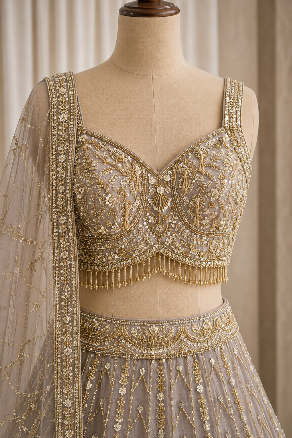 Divine Diamond Work and Organza Fabric Grey Color Lehenga Choli
