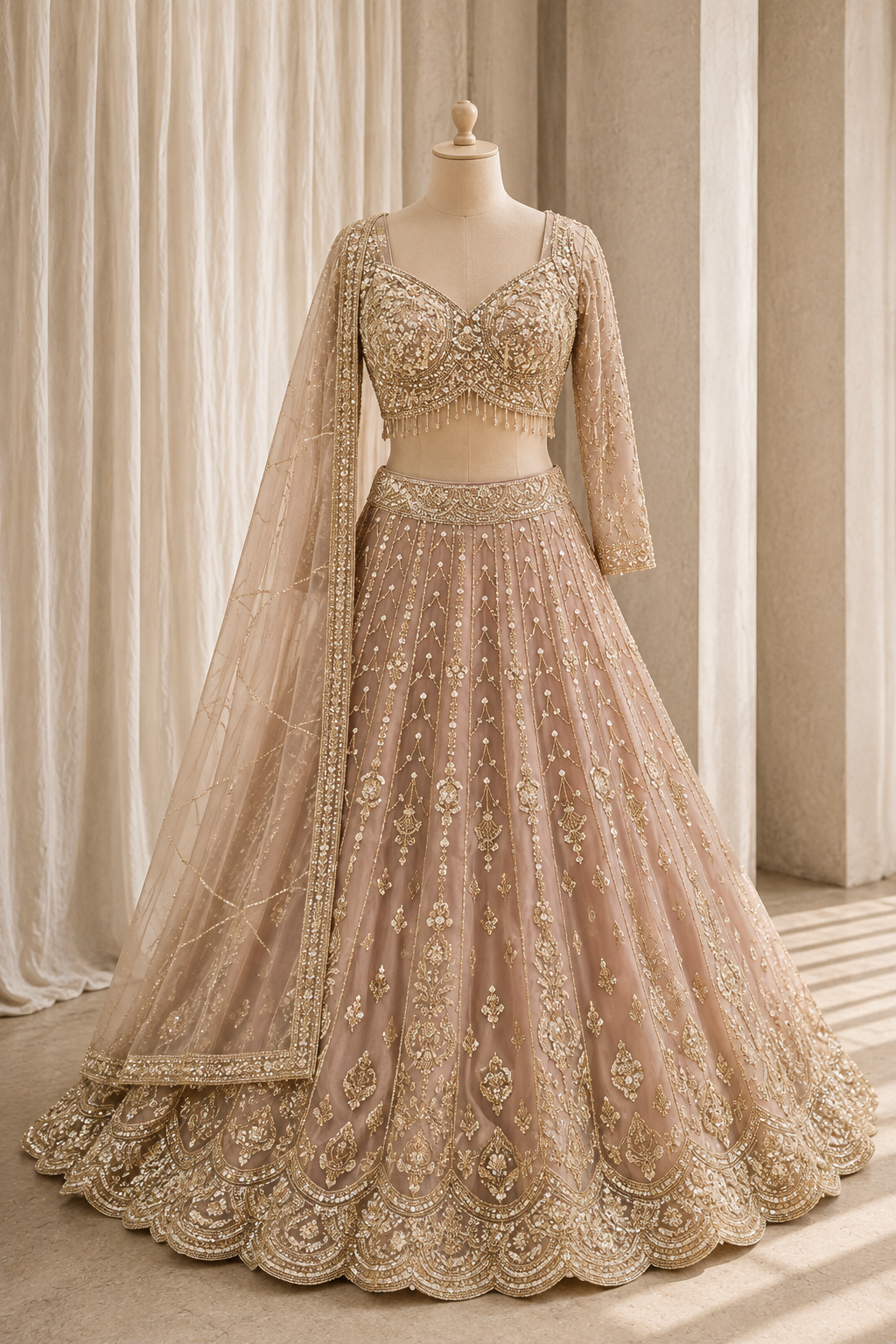 Captivating Diamond Work and Organza Fabric Gold Color Lehenga Choli