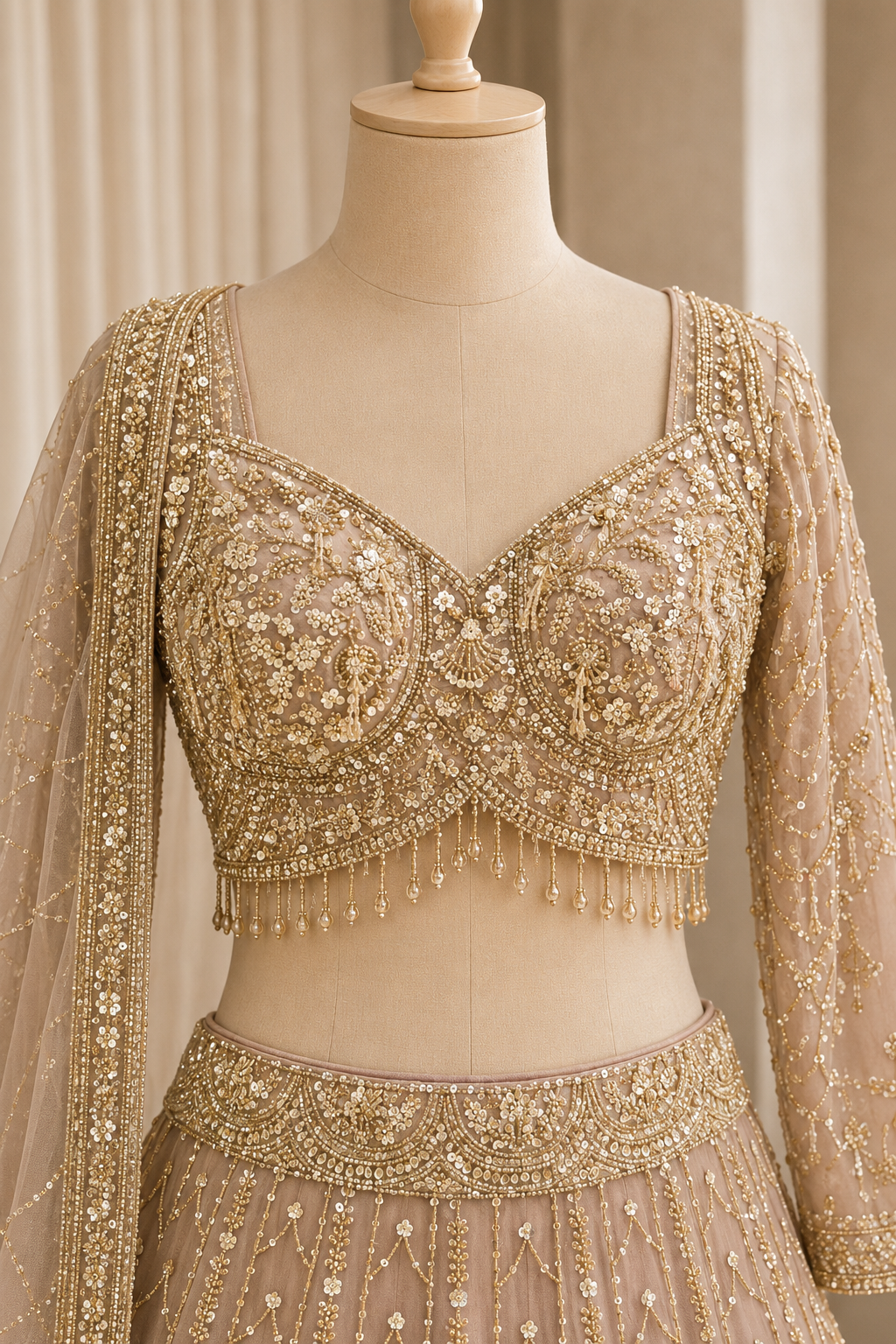 Captivating Diamond Work and Organza Fabric Gold Color Lehenga Choli