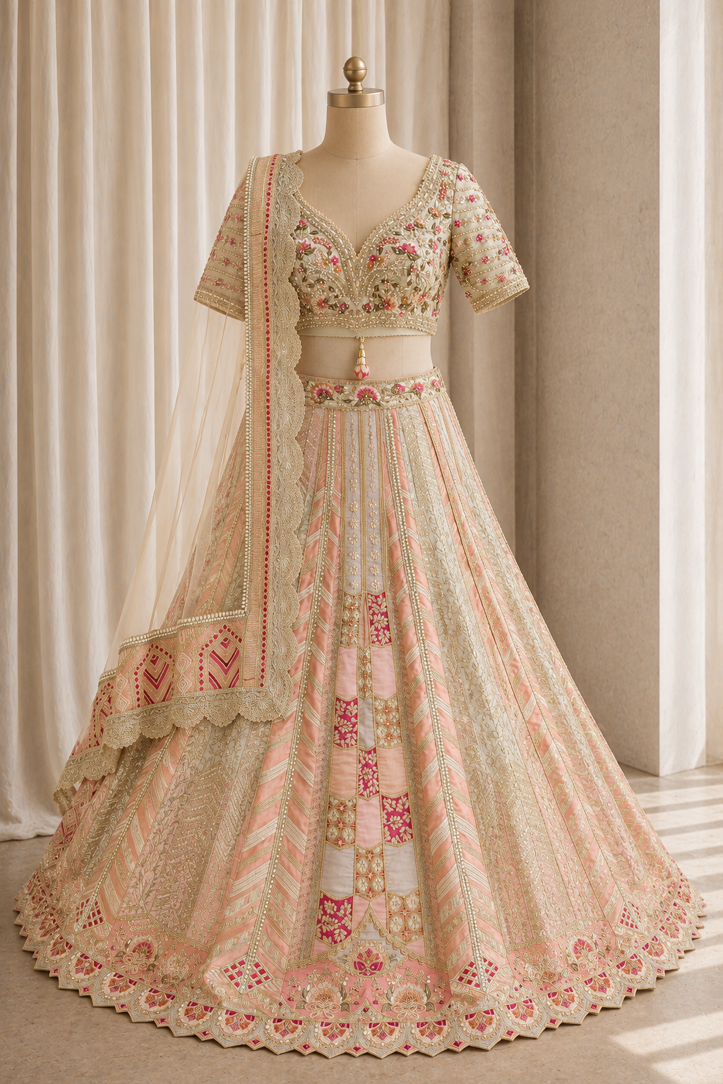 Breathtaking Gota Patti Work and Dupion Silk Fabric Pink Color Lehenga Choli