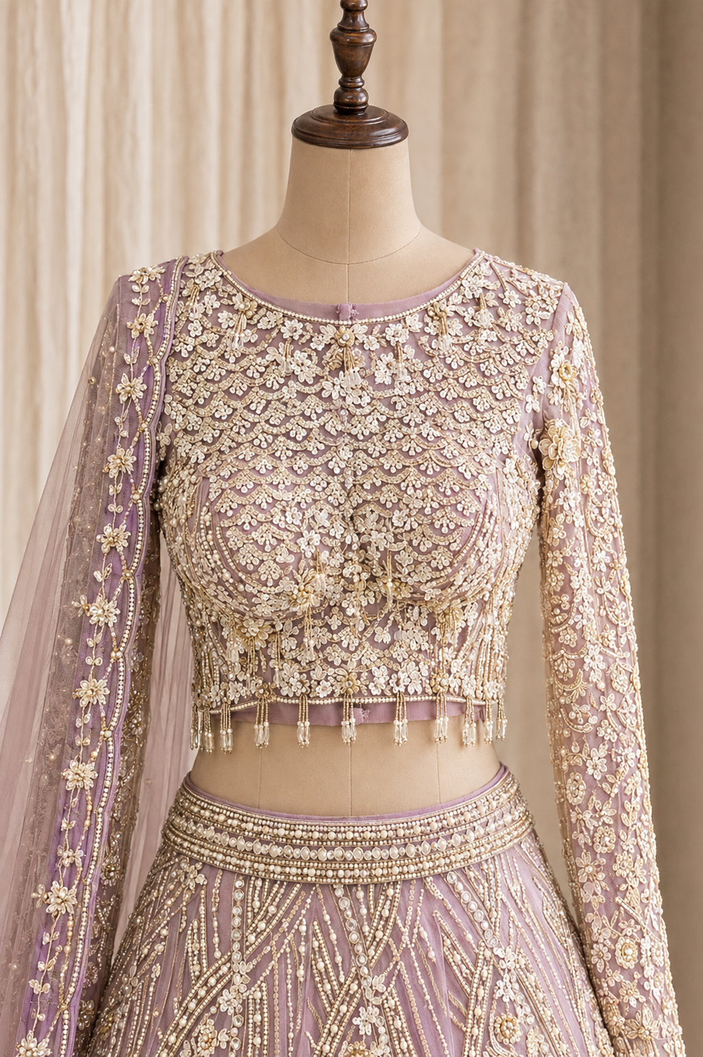 Designer Pearl Work and Soft Net Fabric Purple Color Lehenga Choli