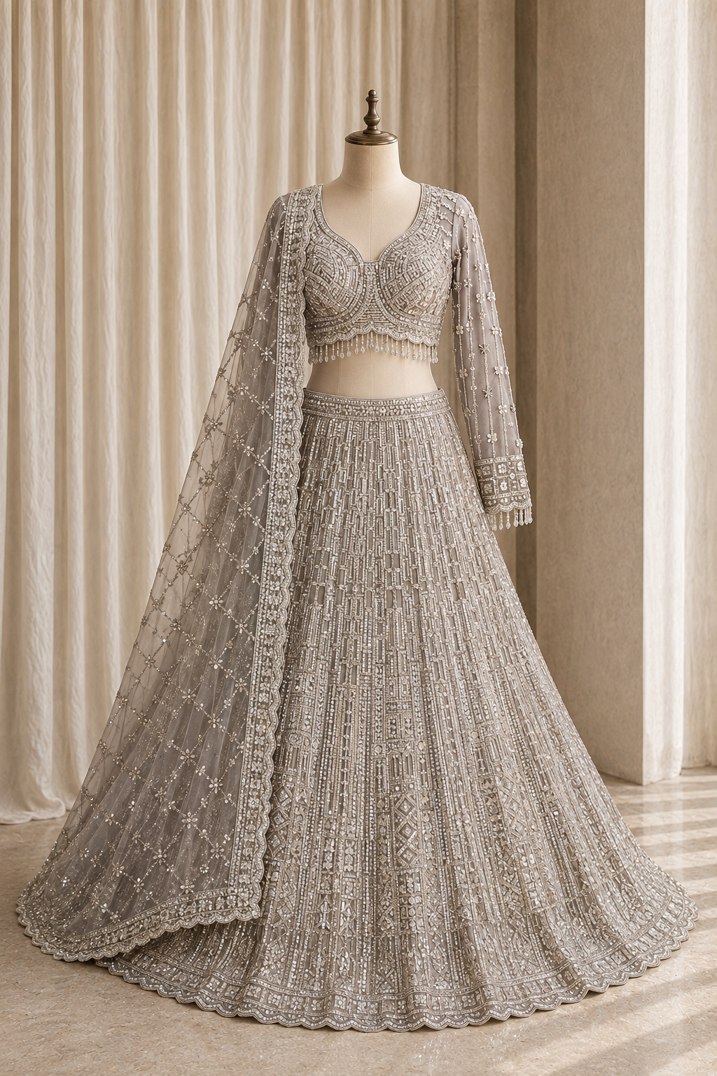 Incredible Sequins Work and Soft Net Fabric Lavender Color Lehenga Choli