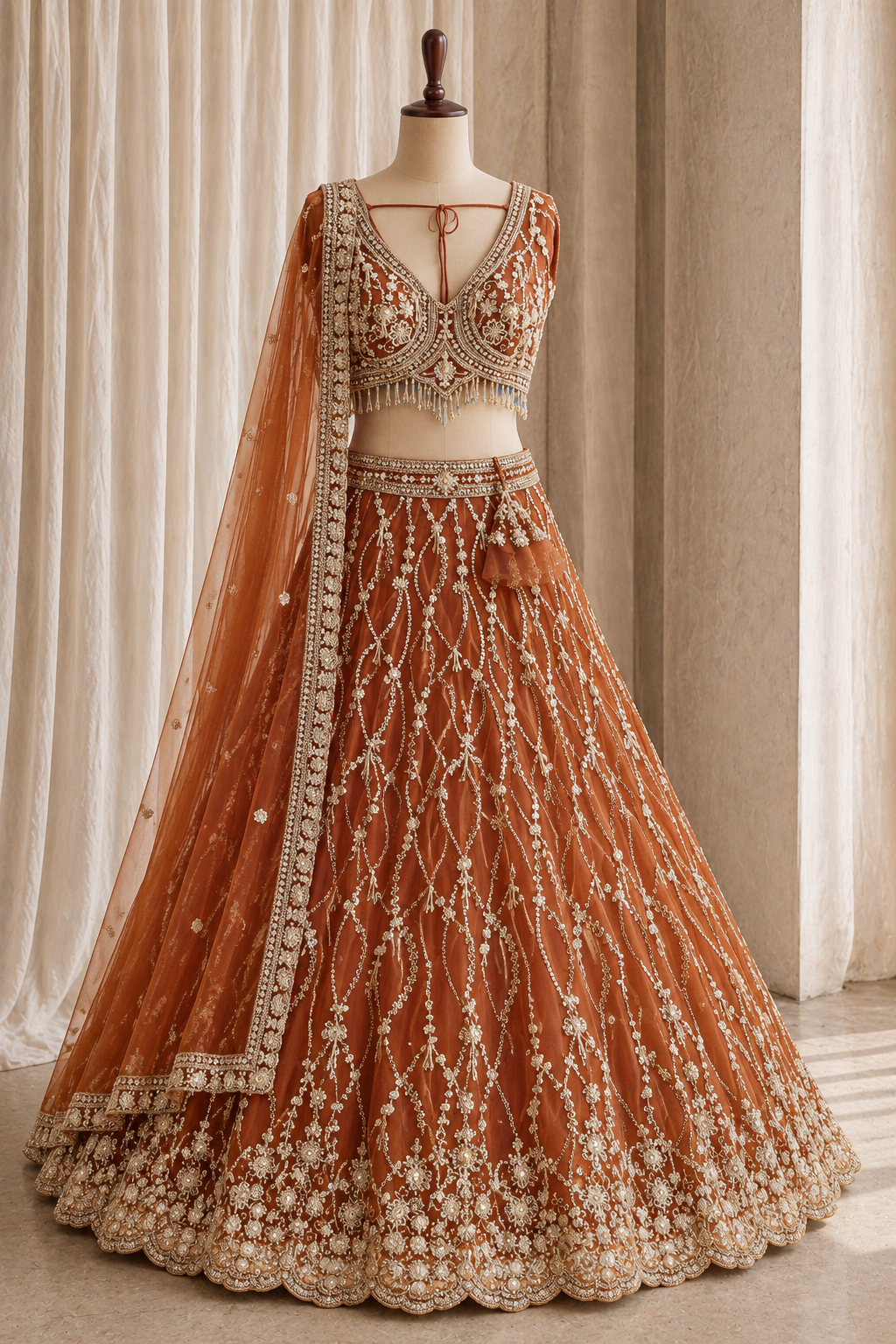 Intricate Cut Dana Work and Soft Net Fabric Orange Color Lehenga Choli
