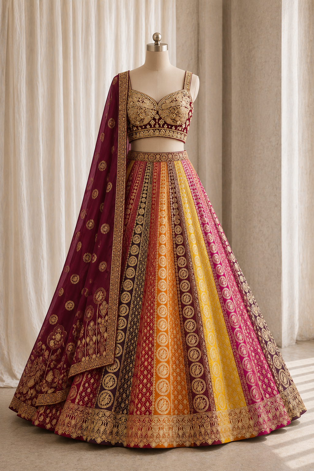 Trendy Zardozi Work and Banarasi Brocade Silk Fabric Melty Color Lehenga