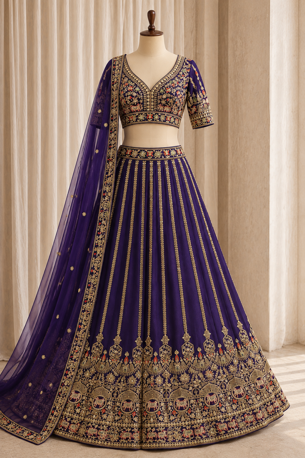 Gorgeousness Kasab Work and Art Silk Fabric Purple Color Lehenga